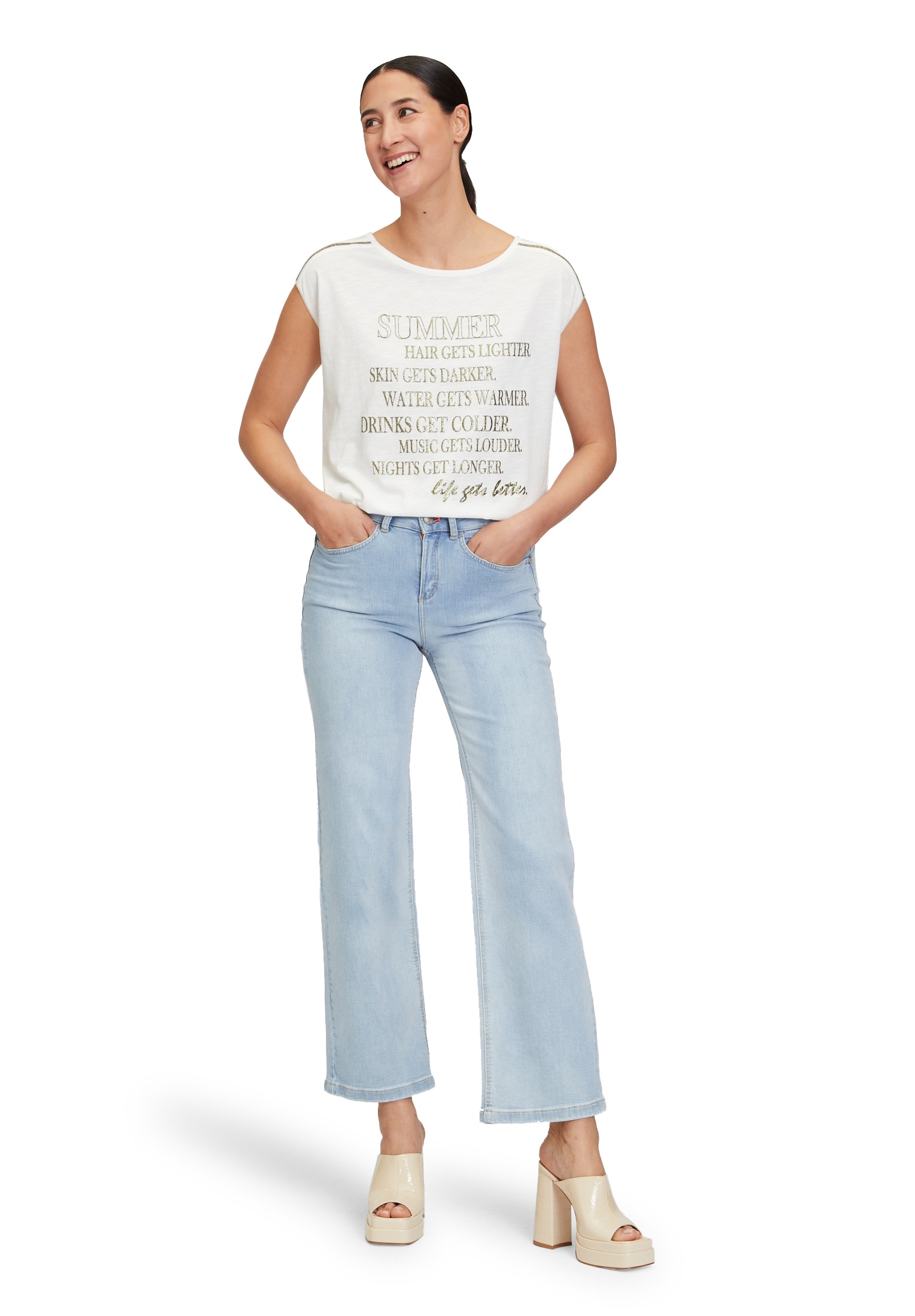 Cartoon Kurzarmshirt »Cartoon Damen Rundhals-Shirt mit Placement«, (1 tlg.), Aufgesteppte Bänder