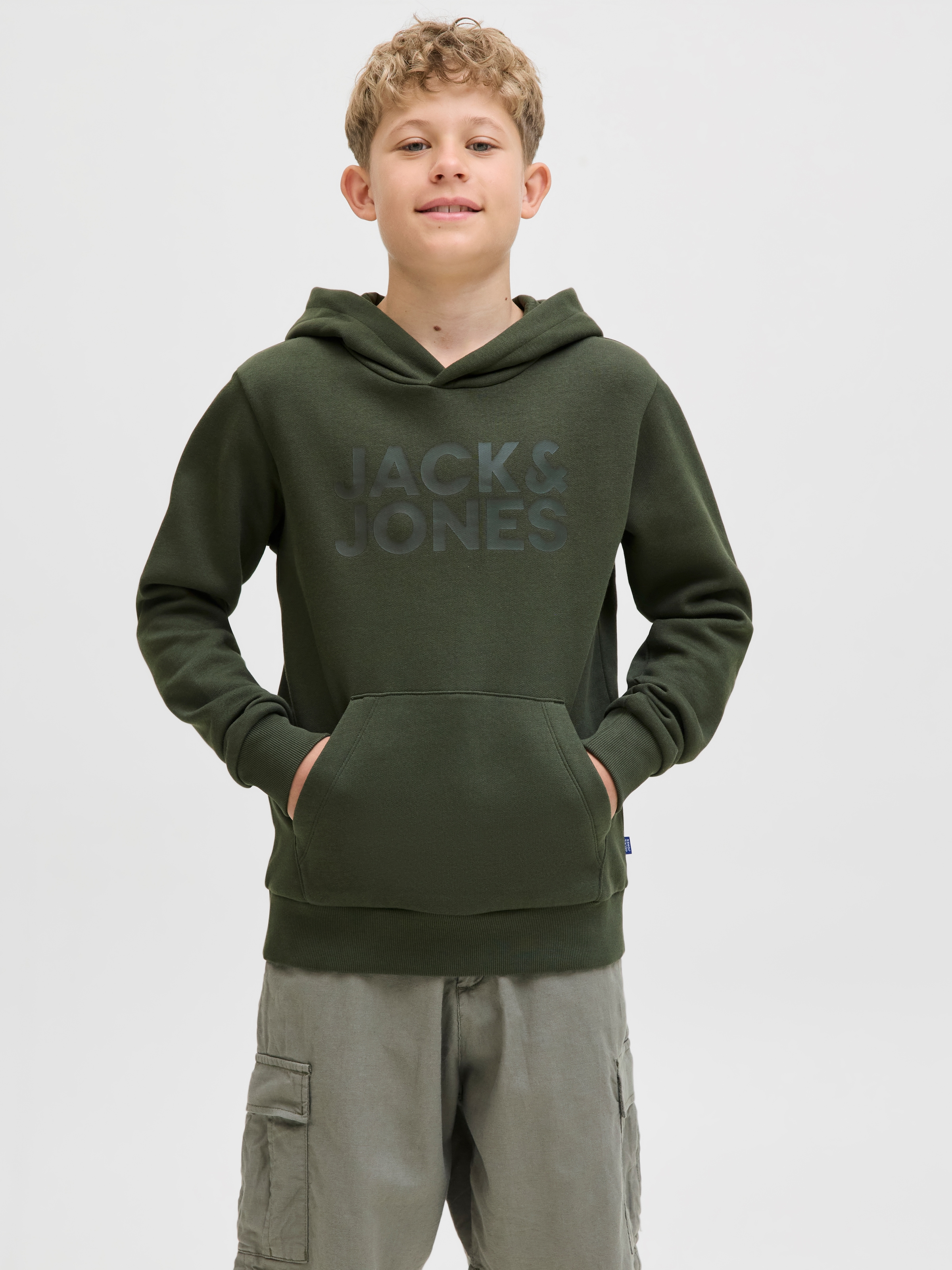 Jack & Jones Junior Kapuzensweatshirt »JJECORP mit Druck, Kängurutasche, pflegeleicht«, Baumwollmischung, regular fit
