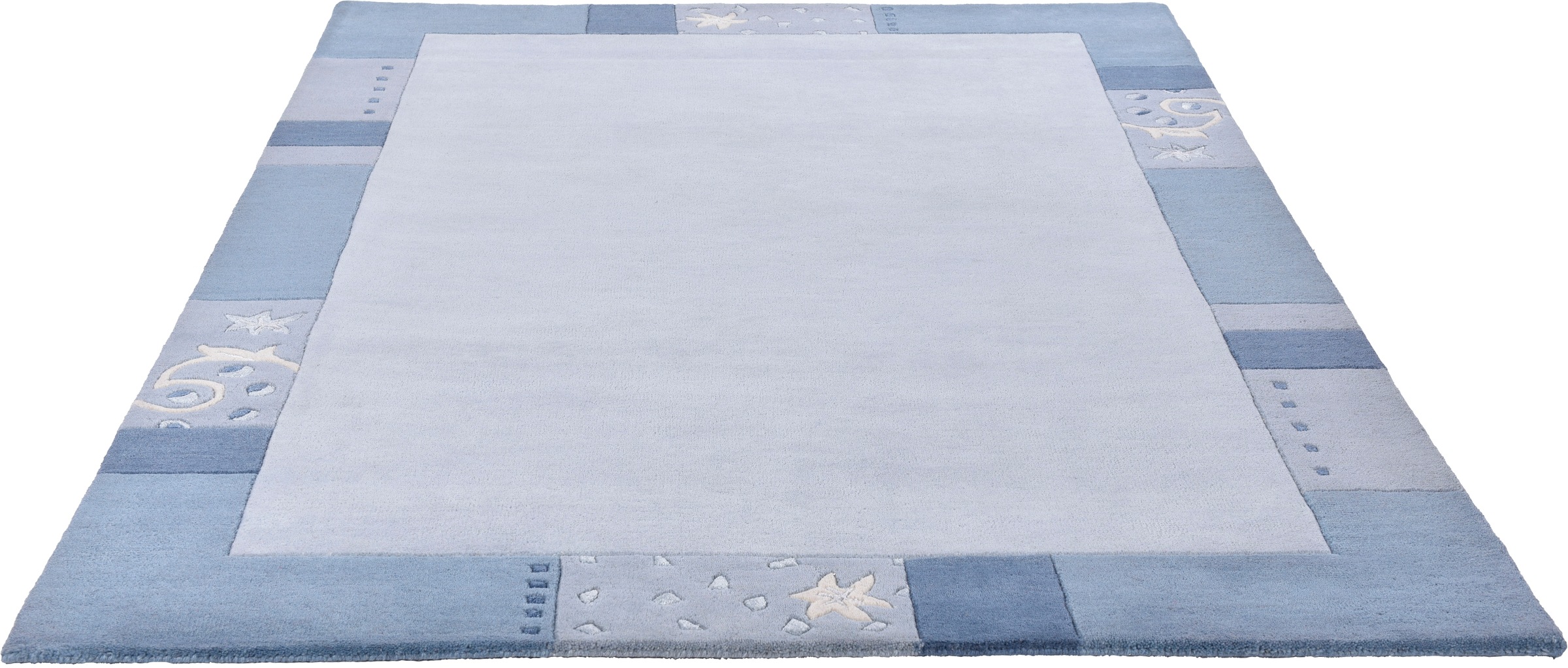 Wollteppich THEKO "Royal Ganges", blau (hellblau), B:190cm H:13mm L:290cm, Viskose, Wolle, Teppiche, 95% Wolle, mit Bordüre, ideal im Wohnzimmer & Schlafzimmer