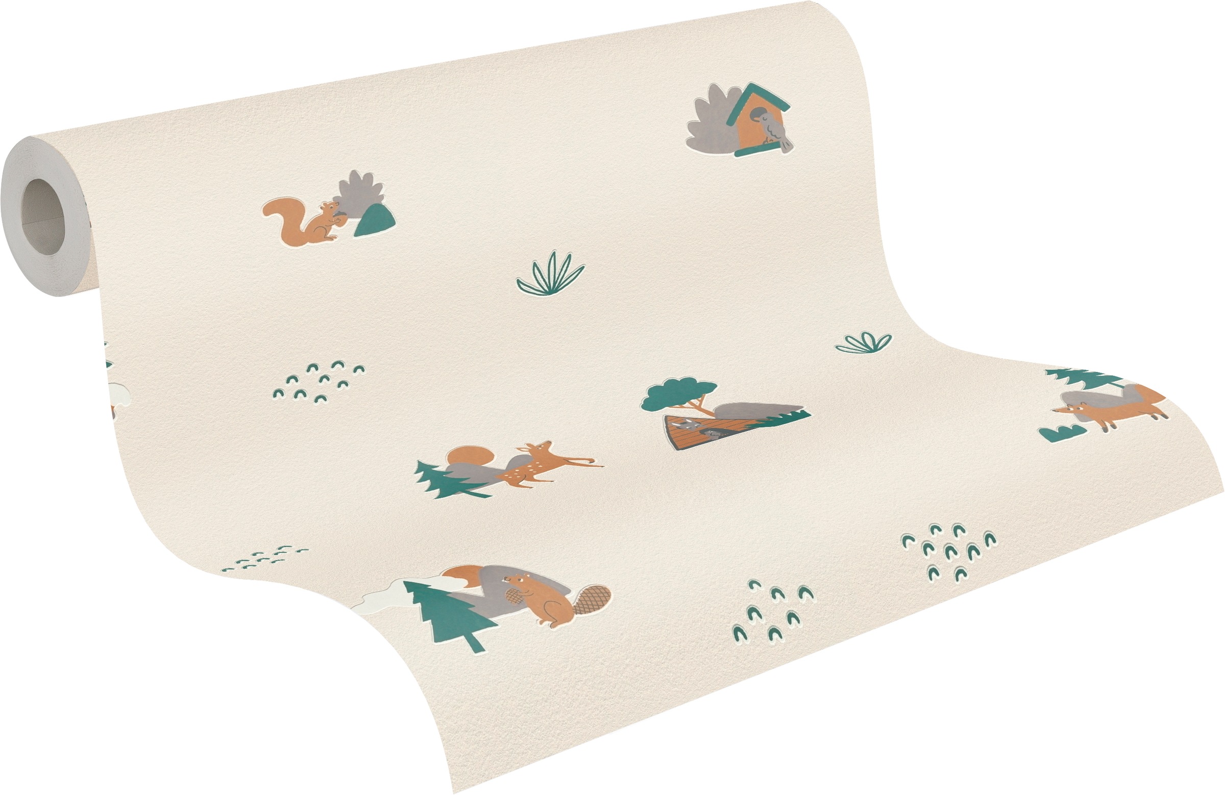 living walls 1100000002199 »Kids Studio Waldtiere – Vliestapete für Kinder« Wald | grafisch | naturalistisch glatt Fuchs, Reh und Eichhörnchen im modernen Scandi-Look