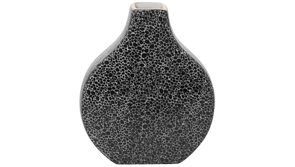 FINK Tischvase "MINTA, Höhe ca. 23 cm, Dekovase aus Porzellan, mit goldfarbenem Rand", B/H/T: 19,5cm x 23cm x 6cm, schwarz-weiß, Vasen, eckige