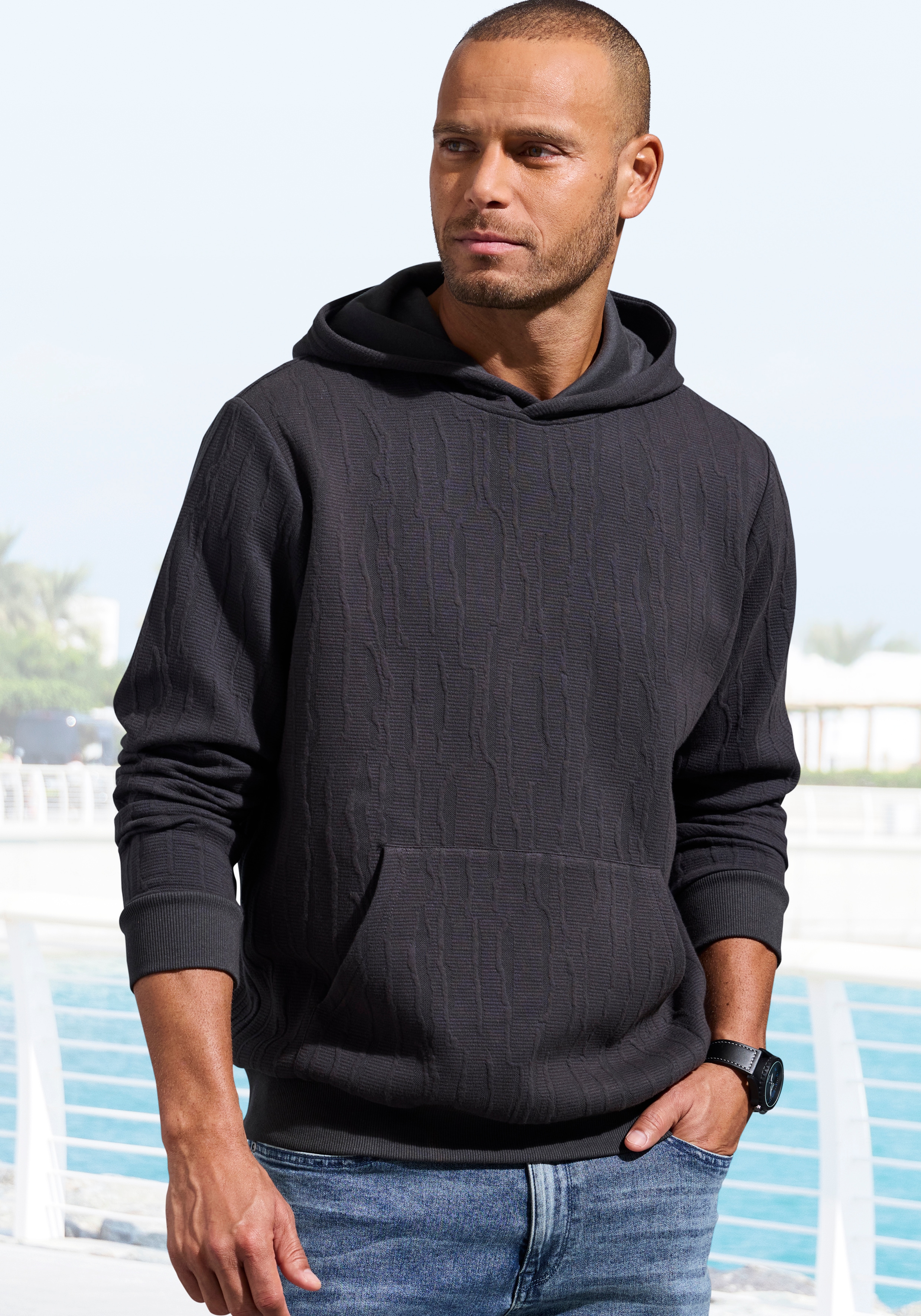John Devin Hoodie "- Struktur Sweat mit Kapuze", innen angeraute Sweatware mit besonderer Struktur-Optik