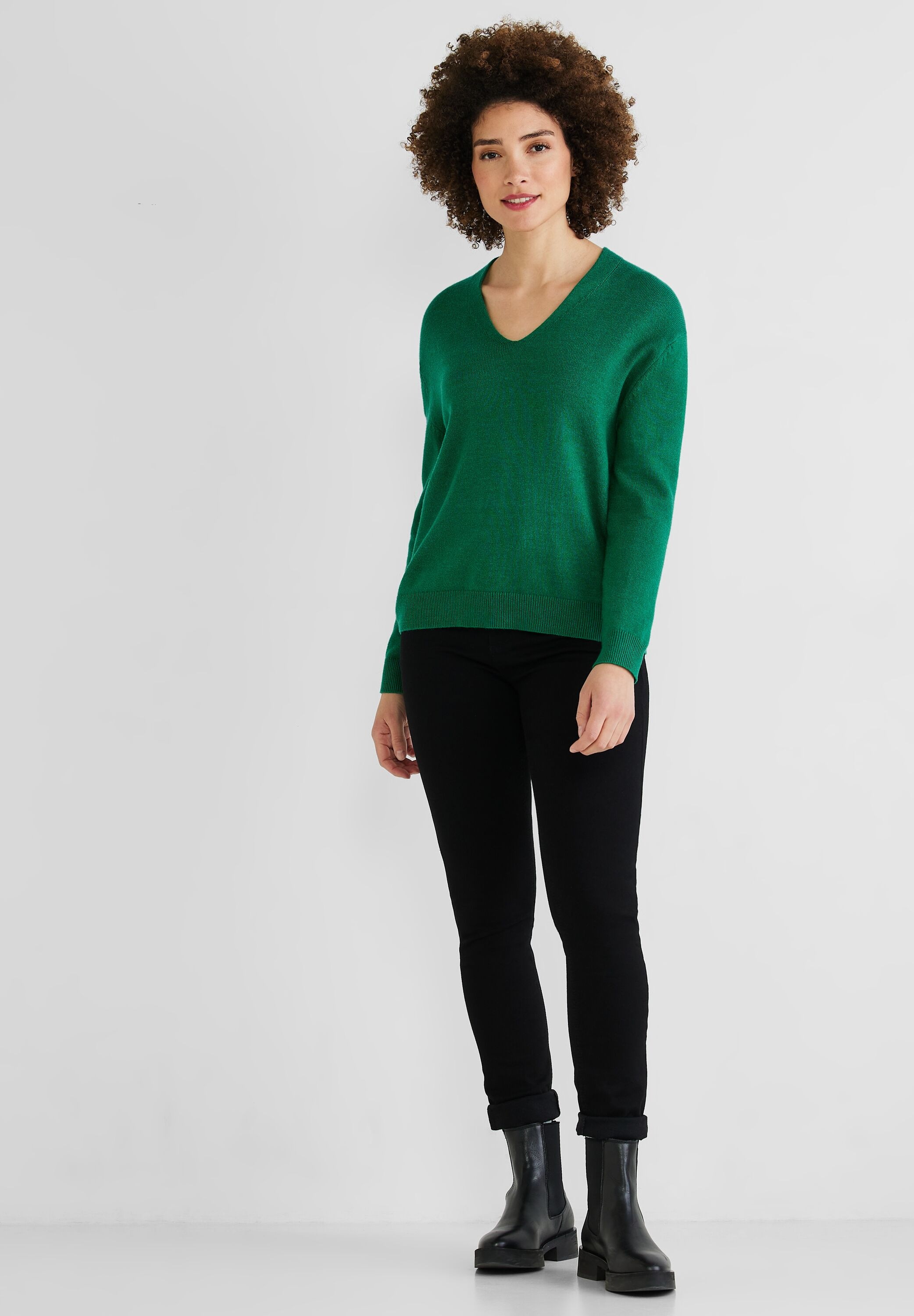 STREET ONE V-Ausschnitt-Pullover, in Melange Optik