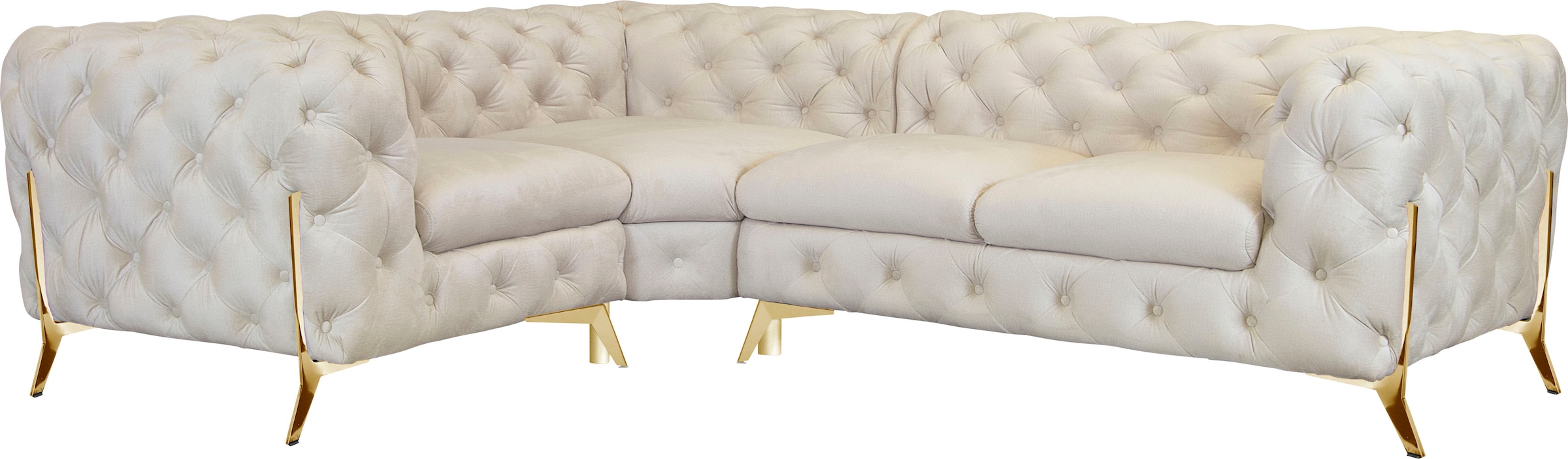 Leonique Chesterfield-Sofa "Amaury L-Form", moderne Chersterfield-Optik, Breite 262 cm, Fußfarbe wählbar