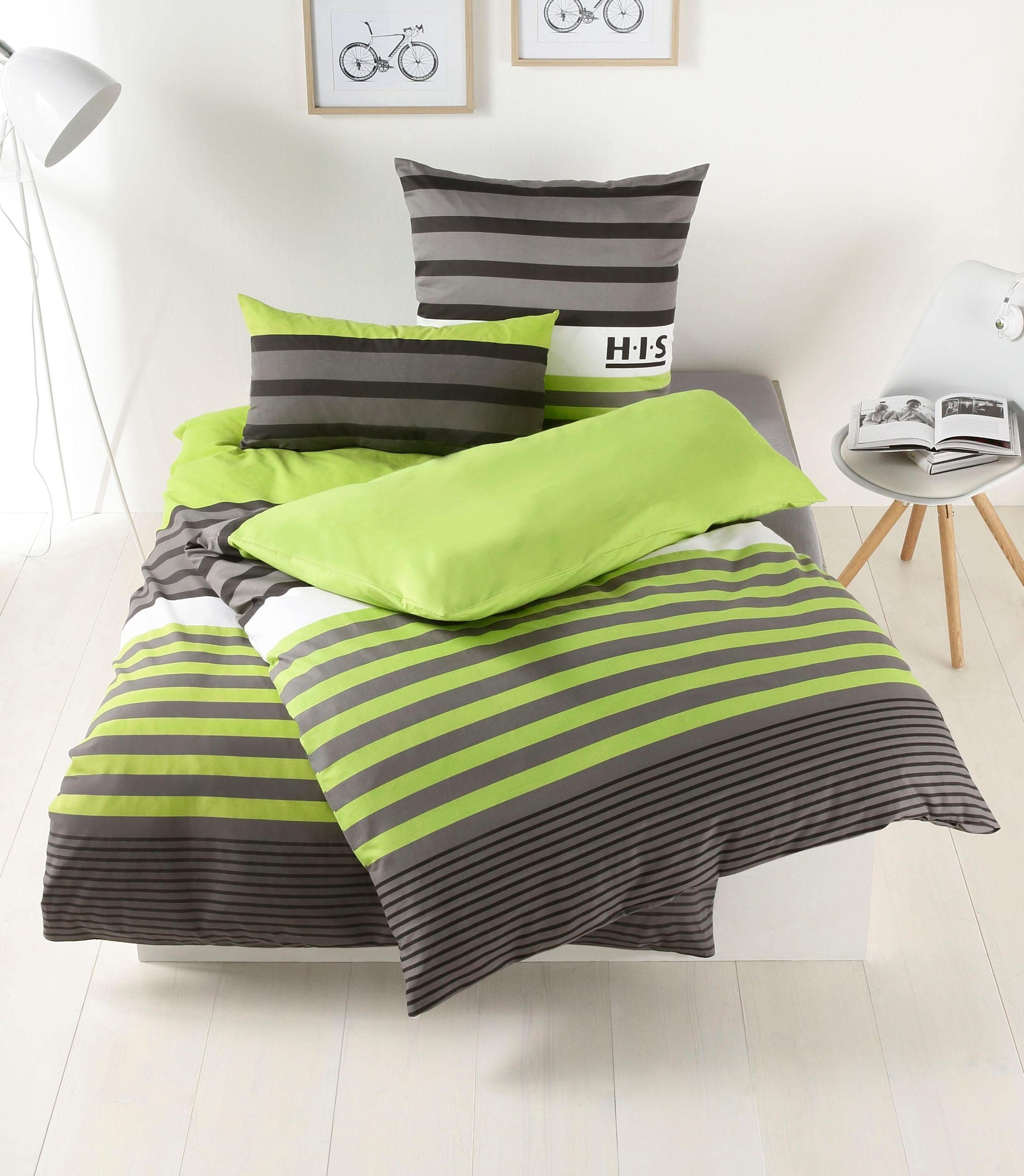 Bettwäsche H.I.S, grün, Linon, Obermaterial: 100% Baumwolle, Bettwäsche, "Majoran", gestreifte Bettwäsche in verschiedenen Qualitäten