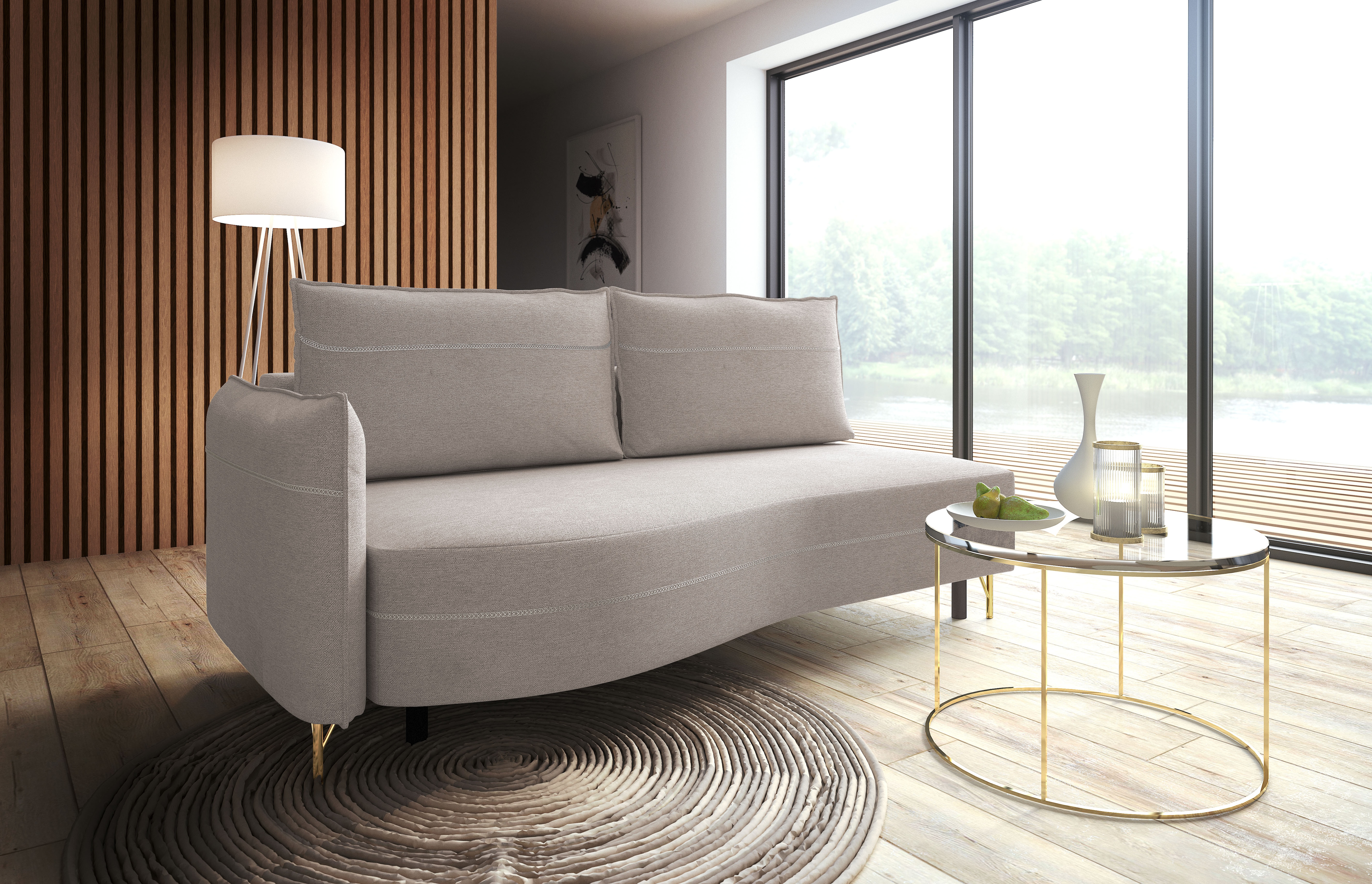 exxpo - sofa fashion Loungesofa "Ortis mit toller Kontrastnaht, Solitärmöbel, bequem, schmale Armlehne" Schlafsofa mit Bettfunktion und Bettkasten, komfortabler Federkern