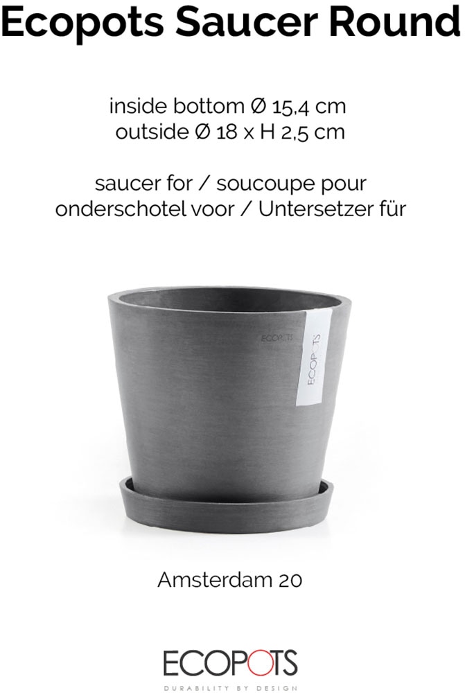 ECOPOTS Blumentopfuntersetzer »ROUND SAUCER Grey« BxTxH: 18x18x2,5 cm