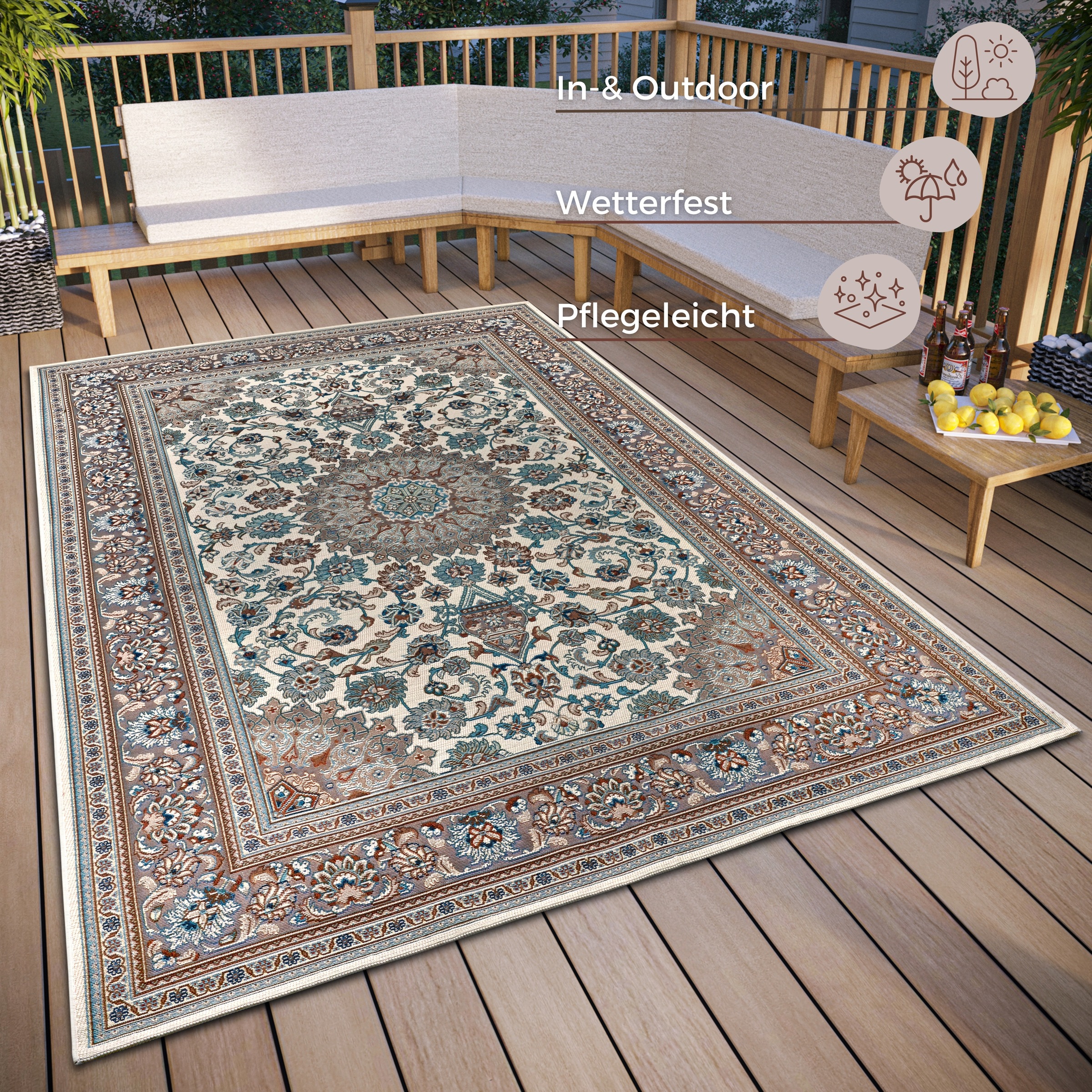 HANSE Home Teppich »Kadi«, rechteckig, 3 mm Höhe, In-& Outdoor, Teppich, Wetterfest, Balkon, Garten, Wohnzimmer, Orient