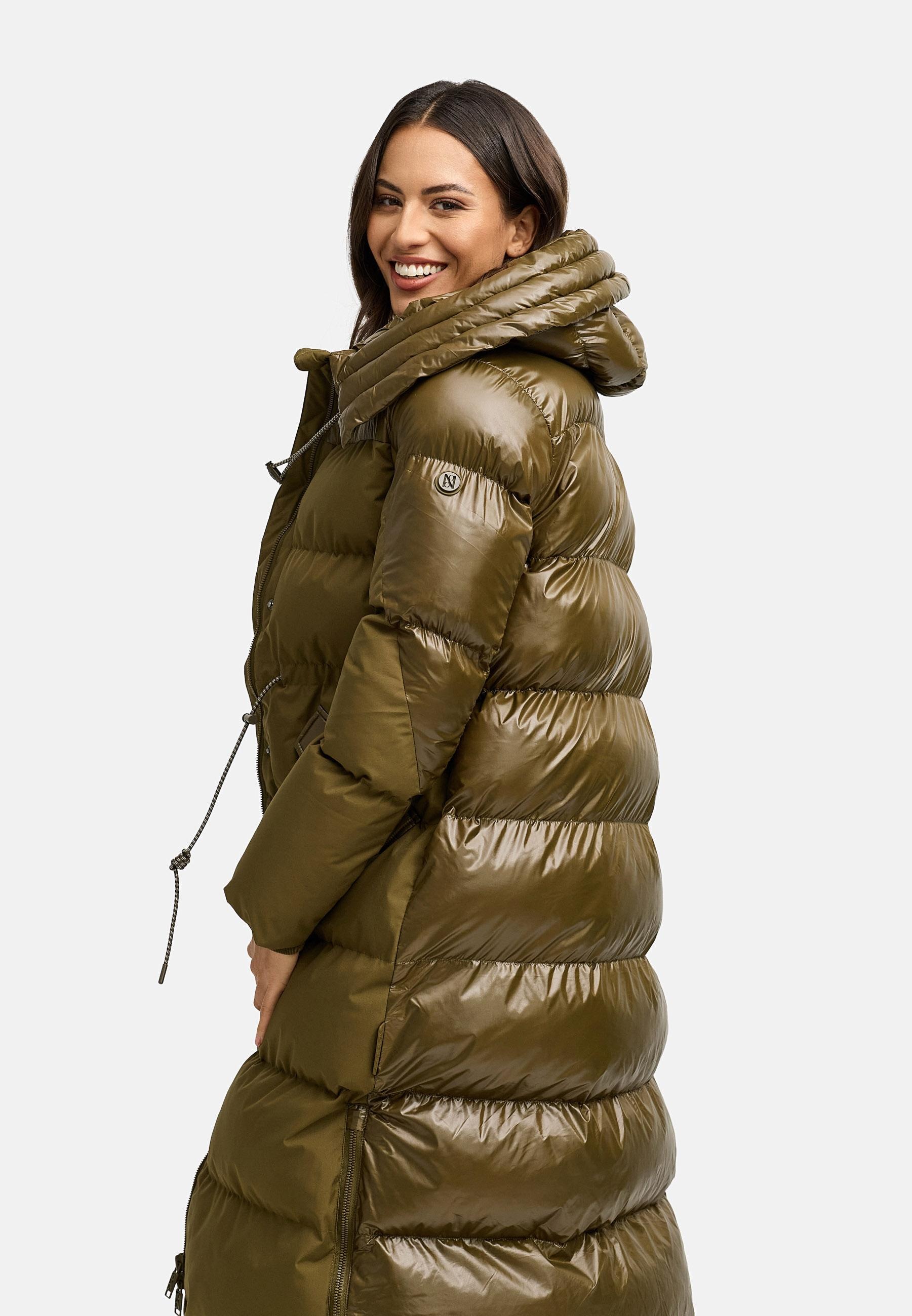 Navahoo Steppmantel »Knusperherz 14«, Langer gesteppter Damen Wintermantel mit Materialmix