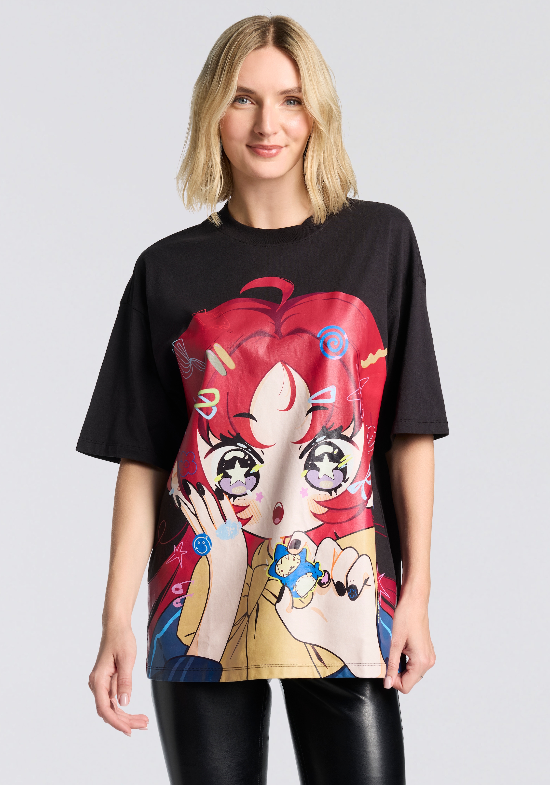 HUGO Blue Print-Shirt "Oversized Tee" im Anime Design günstig online kaufen