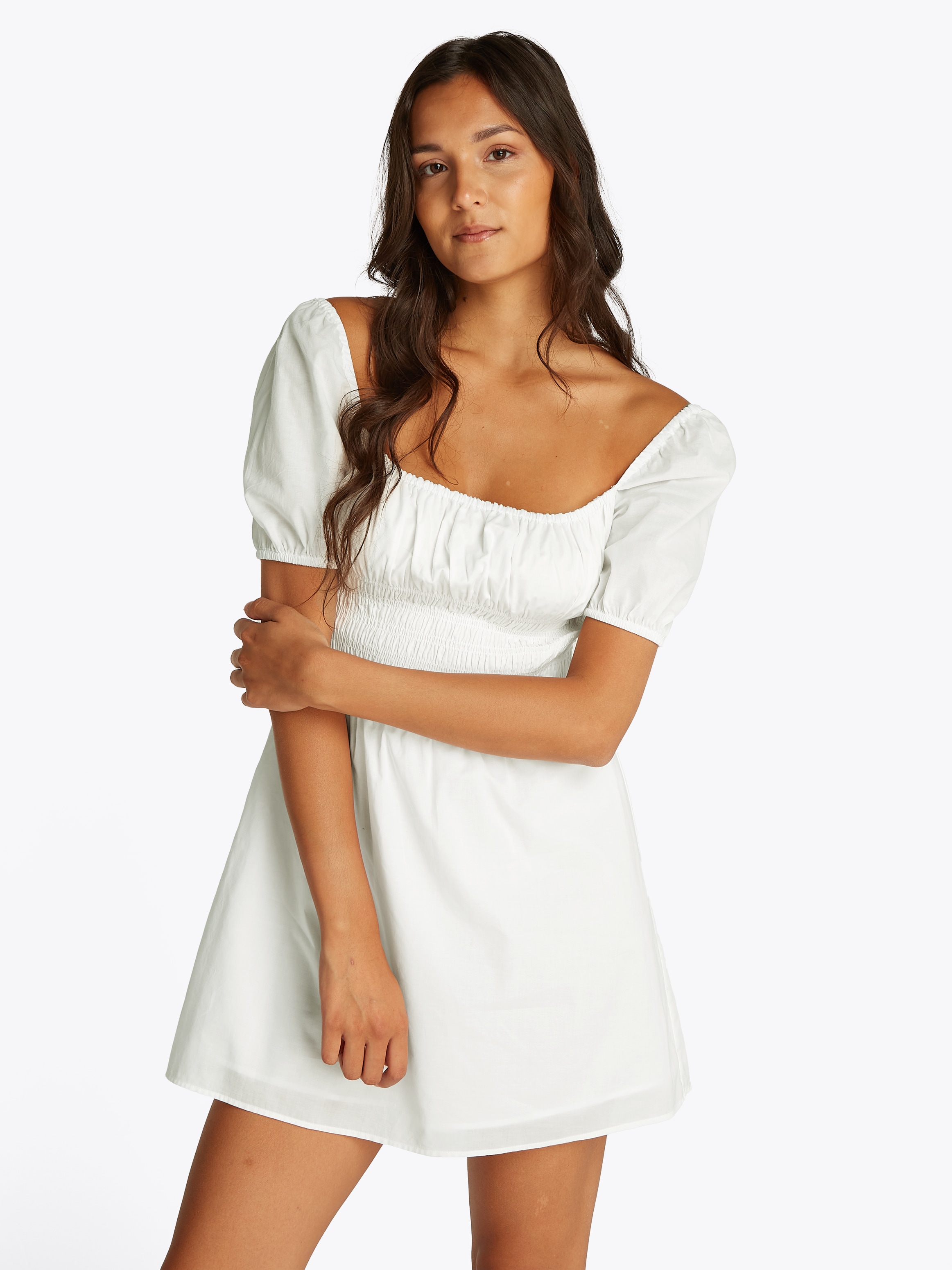 Tommy Jeans Babydollkleid »TJW COTTON VOILE MINI DRESS EXT«, in Mini-Länge, mit Raffungen