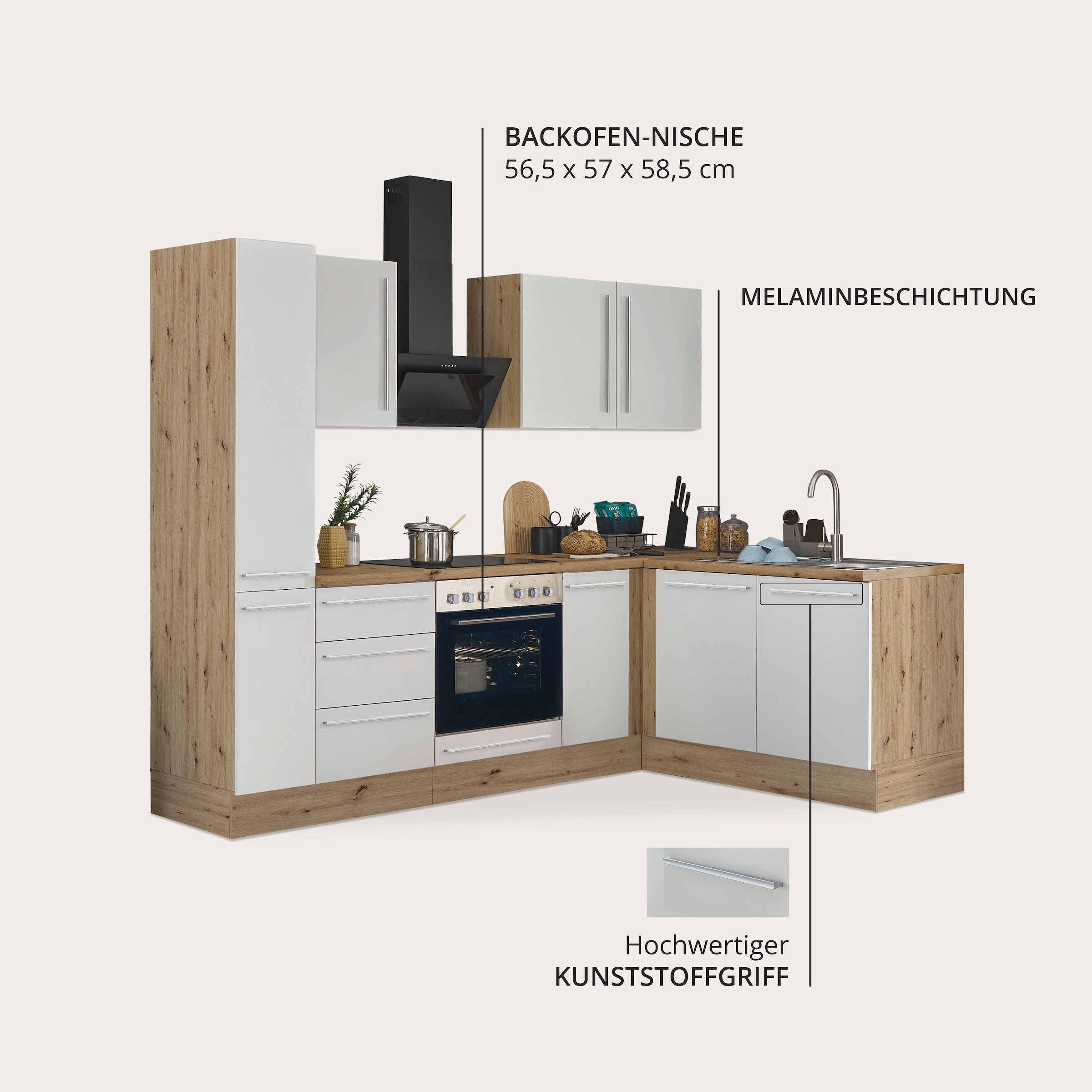 KOCHSTATION Winkelküche »Florida, Stellbreite 240x165 cm« wahlweise mit E-Geräten, mit Softclose für Türen und Schubkästen