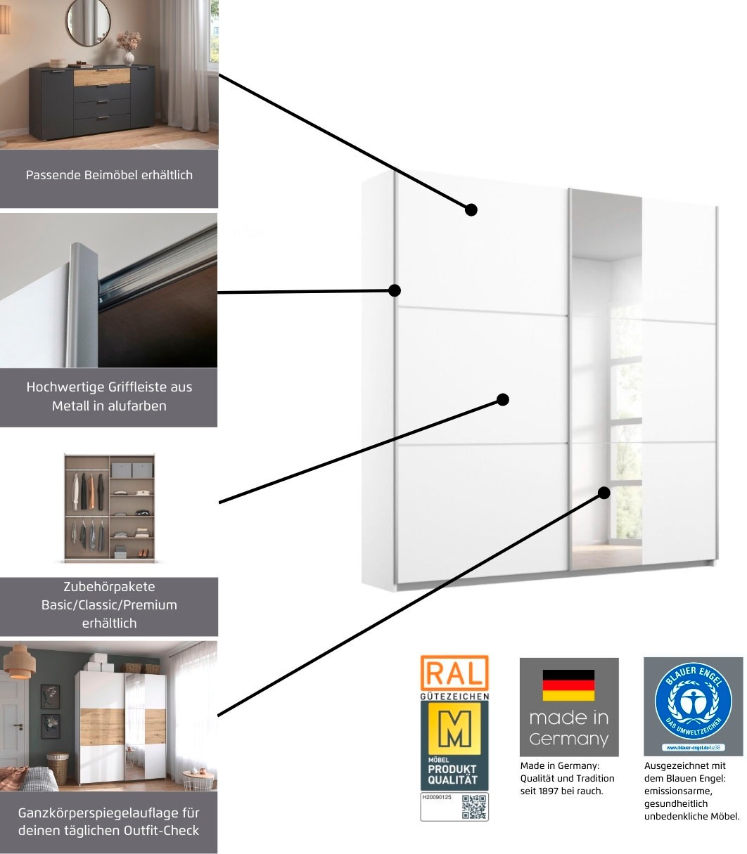 Thumbnail - rauch Schwebetürenschrank "Kleiderschrank Schrank Garderobe TOPSELLER ASTANA OTTO´s CHOICE" 3 Ausstattungen BASIC/CLASSI...