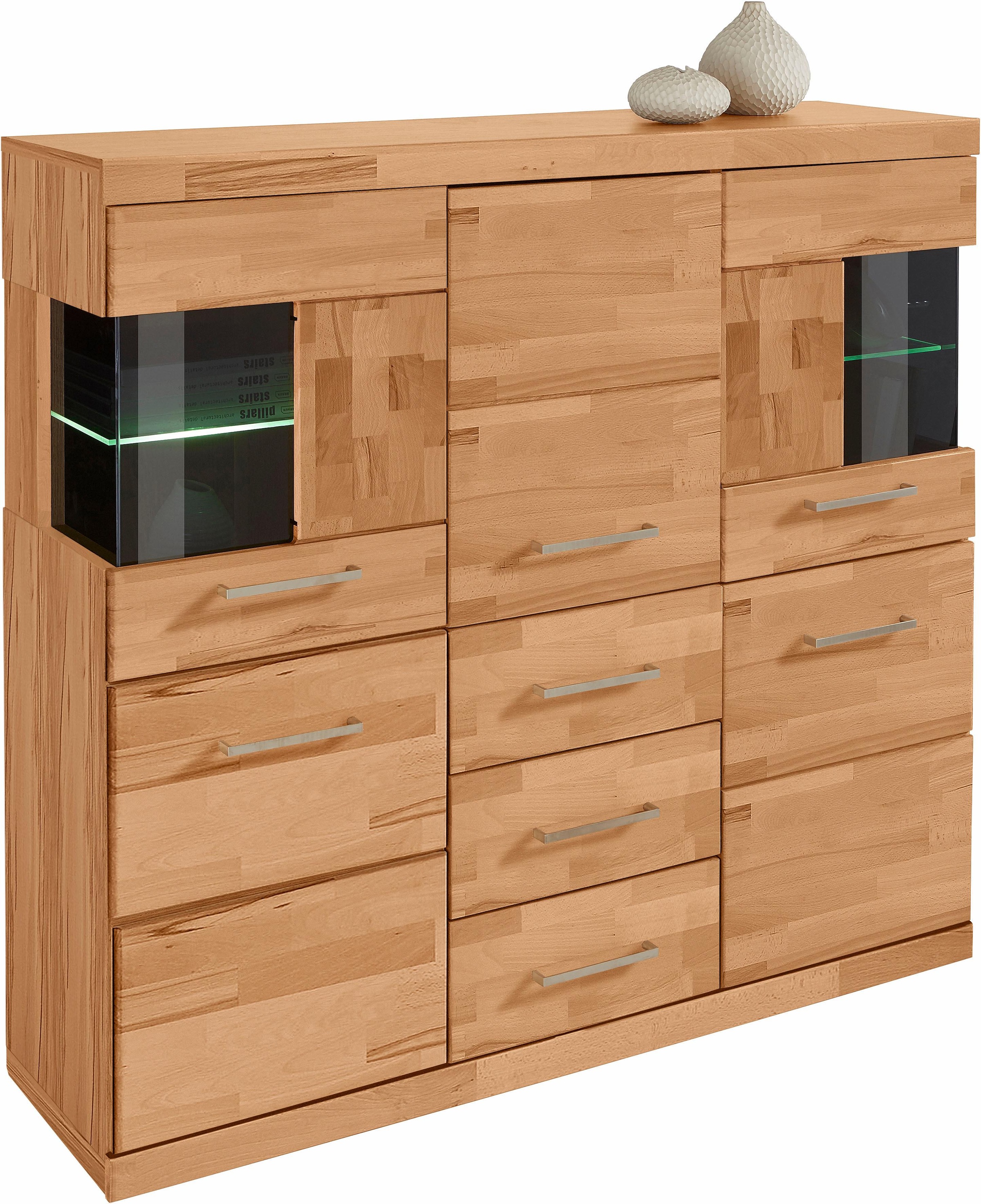 Home affaire Highboard "Ribe,125cm breit,115cm hoch, Fronten Massivholz,5Tü günstig online kaufen