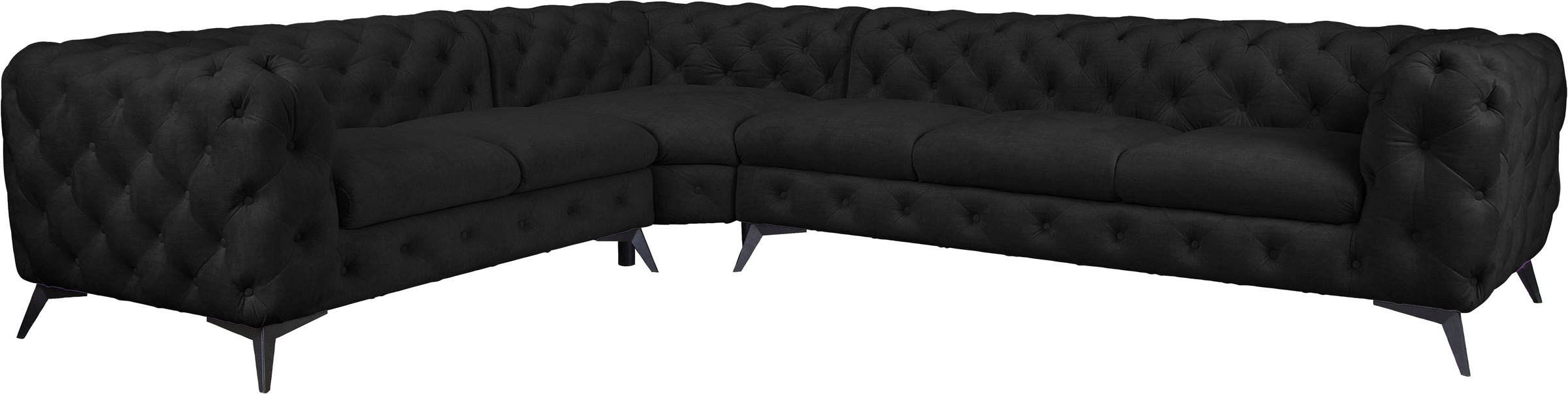 Leonique Chesterfield-Sofa »Ecksofa GLYNIS L-Form mit Wellenunterfederung, Maße B/T/H 323/264/75cm«, aufwändige Knopfheftung, moderne Chesterfield Optik, Fußfarbe wählbar
