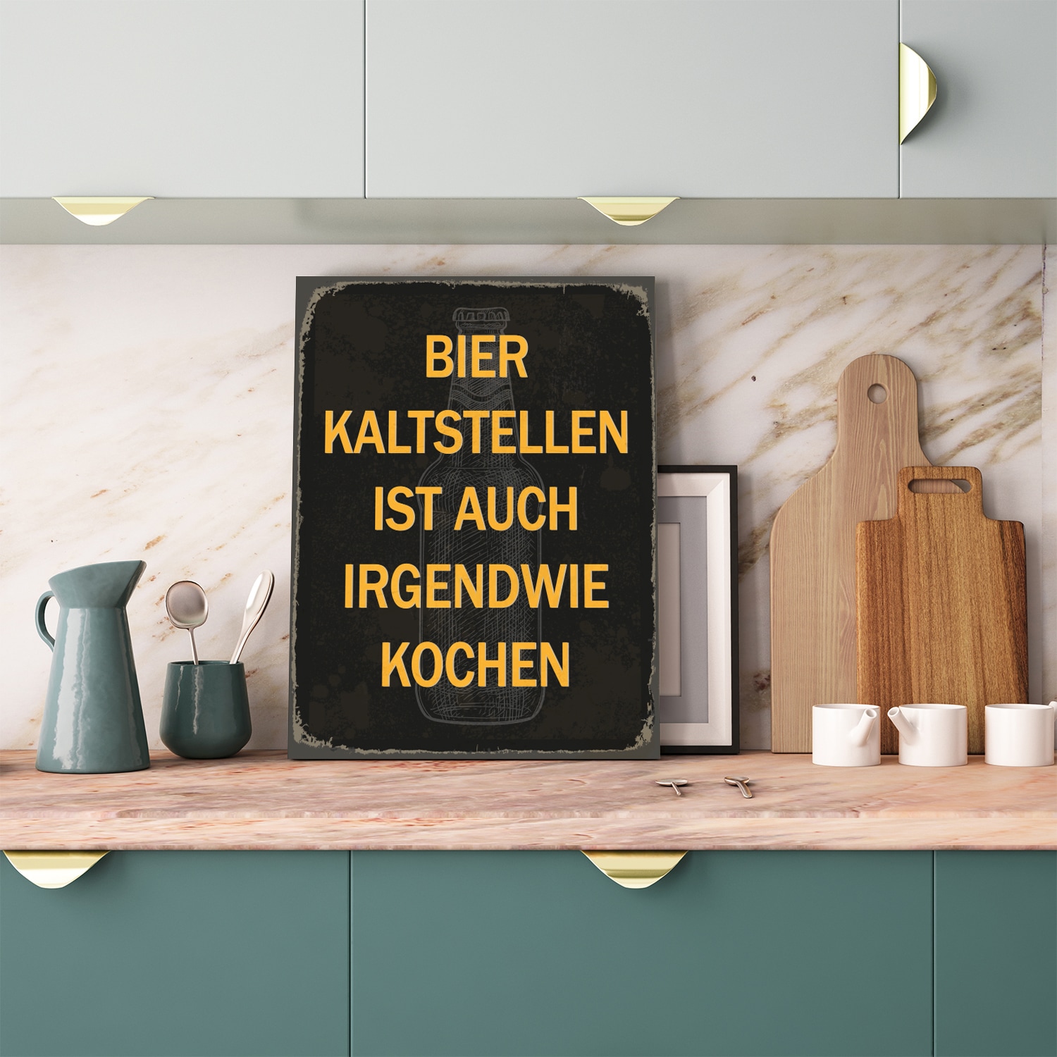 queence Metallbild "Bier kaltstellen Spruch Stahlschild Blechschild" Getränke Schriftzug Sprüche Sprüche & Texte Vintage 1 Stk. tlg. 20x30x0,2cm - mit 4 Lochbohrung
