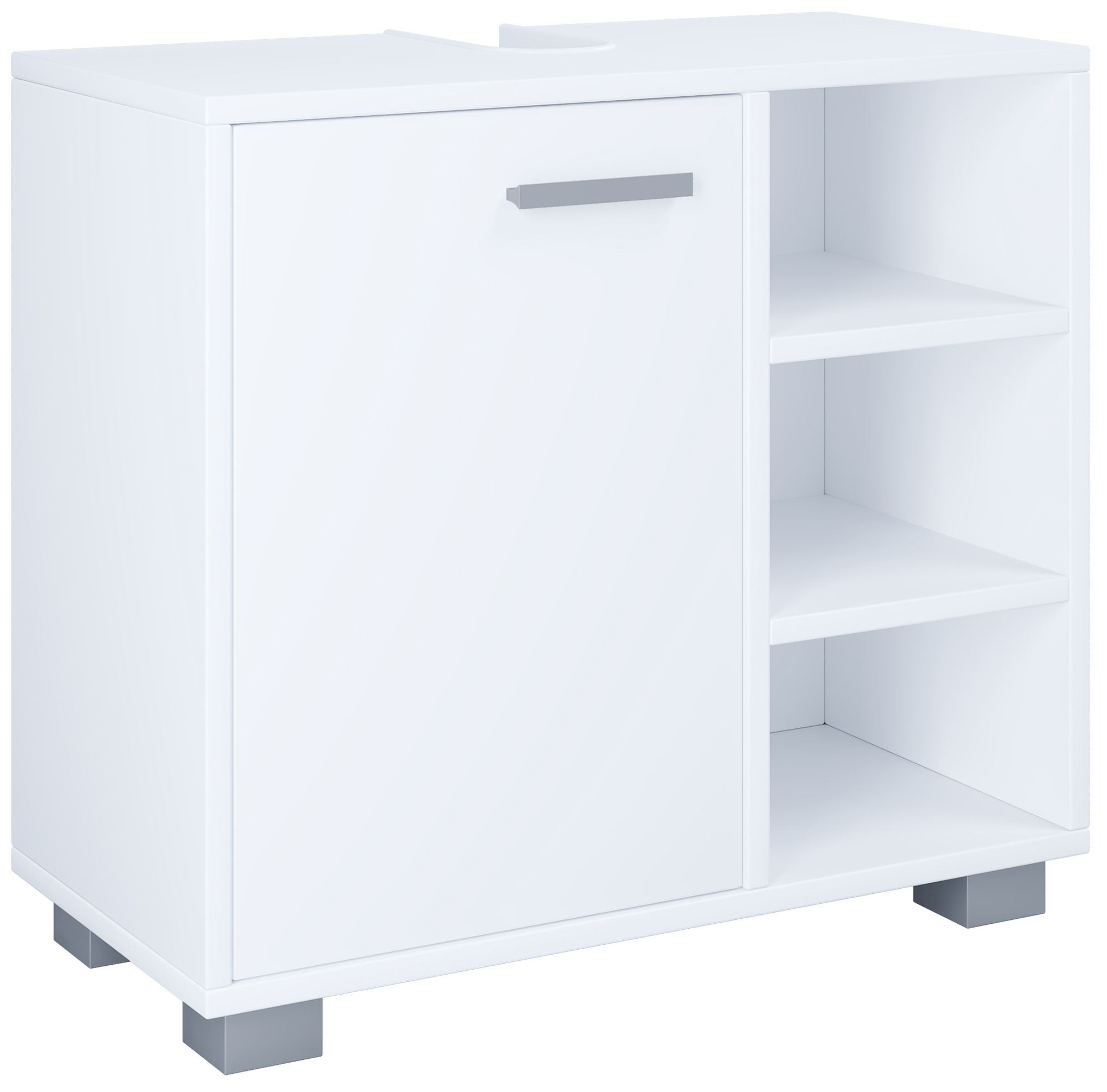 VCM Waschbeckenunterschrank »VCM Holz Waschbeckenunterschrank | Badschrank | Maße: H. 58 x B. 60 x T. 30 cm | 1 Drehtür | 3 kleine offene Regalfächer - Zalo L«, (1 St.)