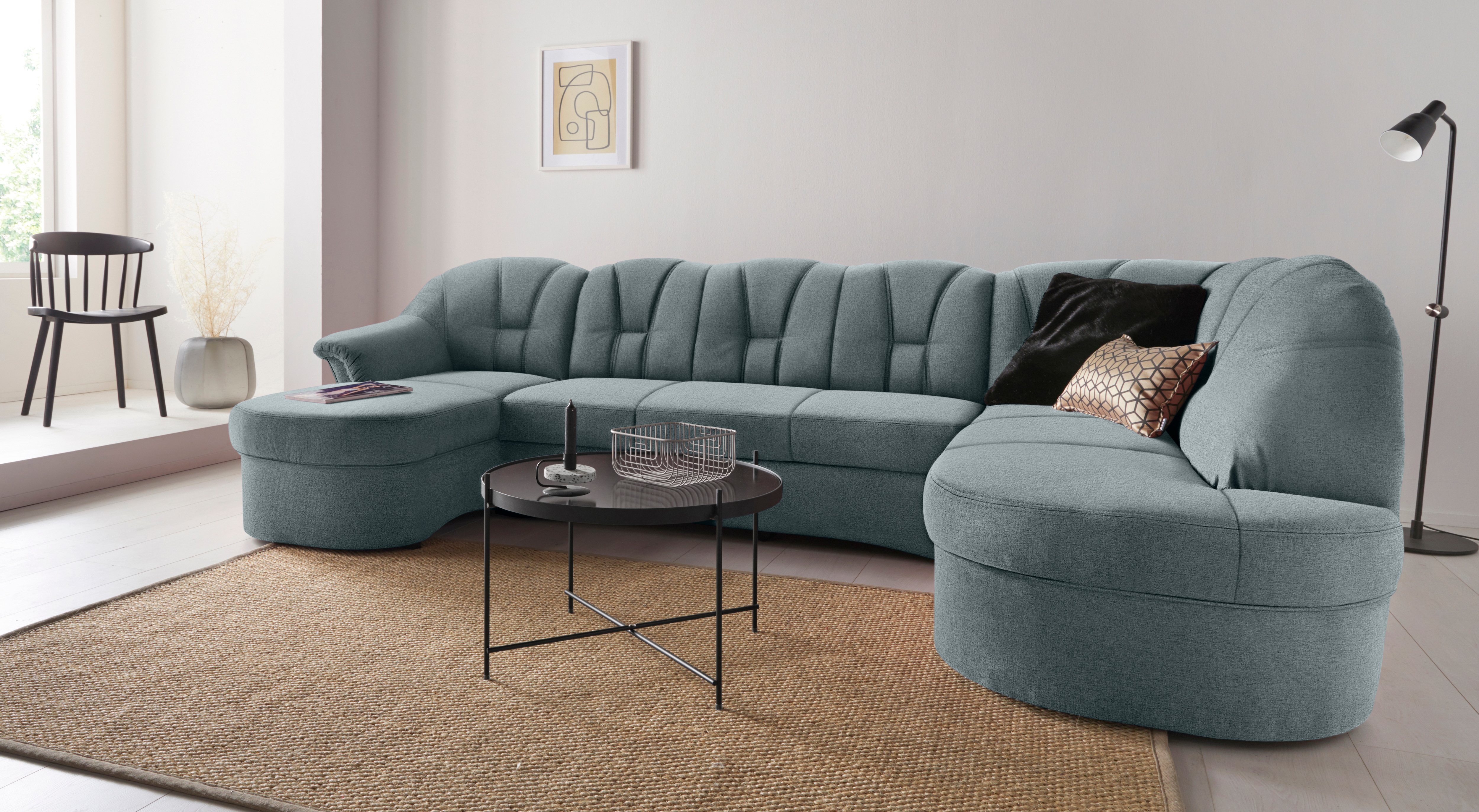 DOMO collection Wohnlandschaft "Papenburg elegand & zeitlos, viel Platz, Breite 297cm, U-Form" in großer Farbvielfalt, wahlweise Bettfunktion, frei im Raum stellbar
