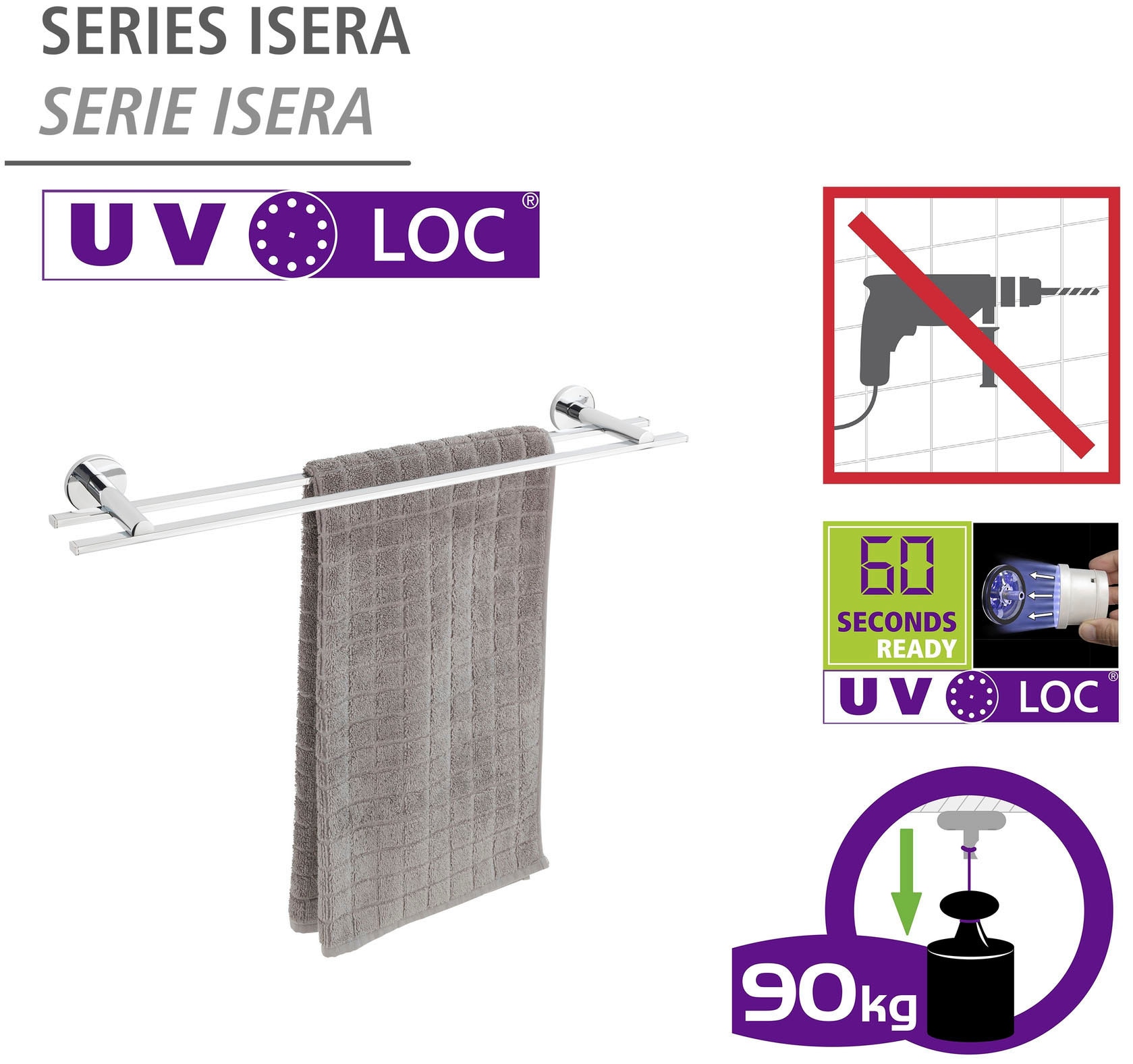 WENKO Handtuchstange »UV-Loc® Isera«, befestigen ohne Bohren