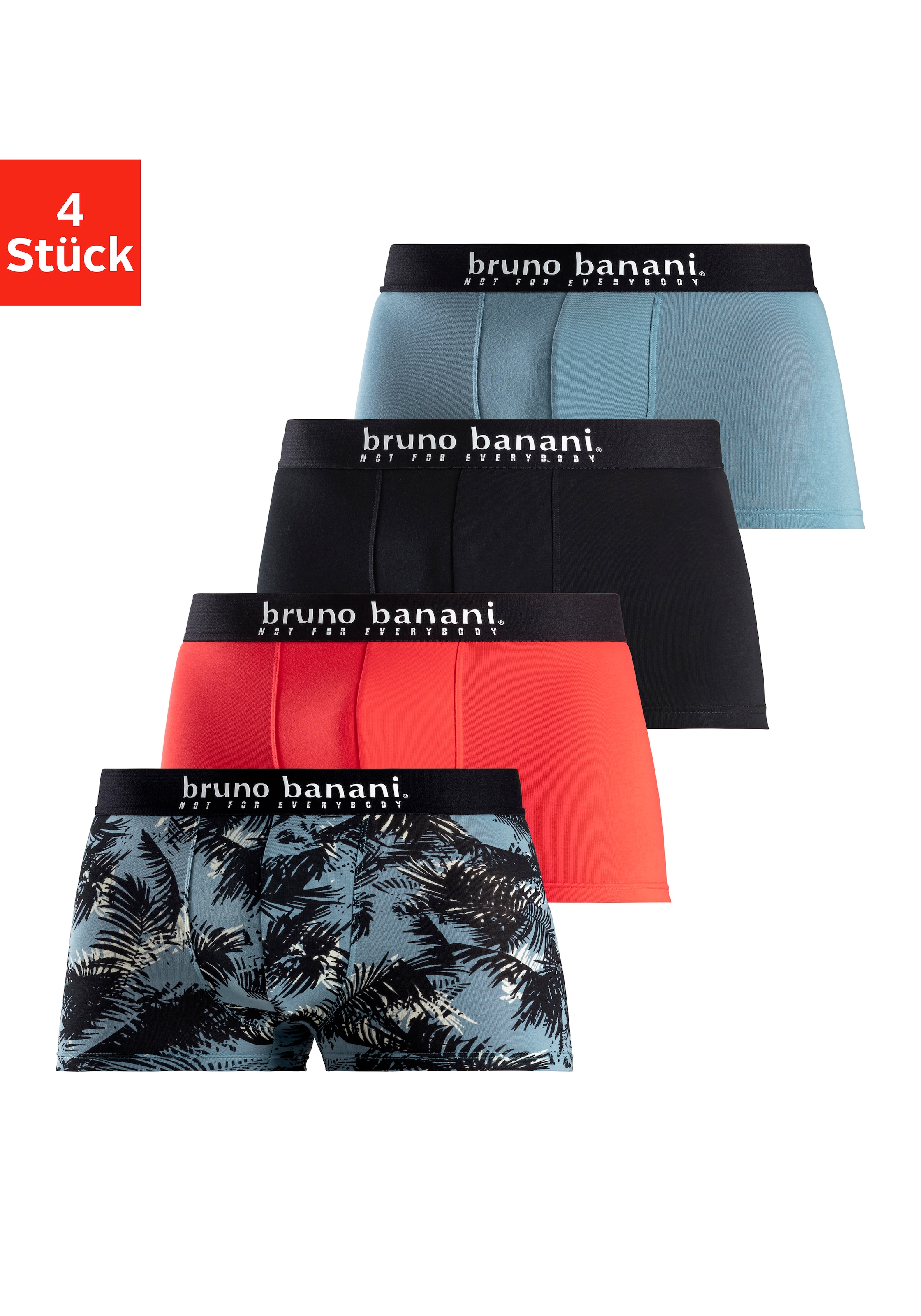 Bruno Banani Boxer "Boxershorts für Herren", (Packung, 4 St., 4er-Pack), mit Palmendruck und unifarben aus Baumwollmisch