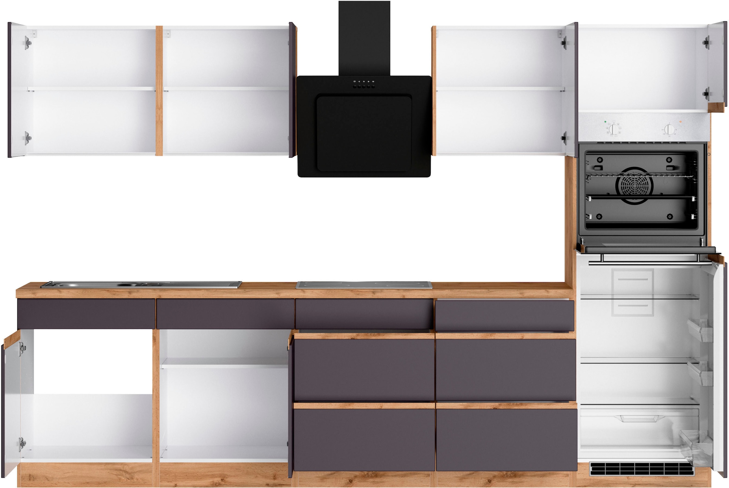 KOCHSTATION Küchenzeile »KS-Riesa« Stellbreite 300 cm, wahlweise mit Induktionskochfeld