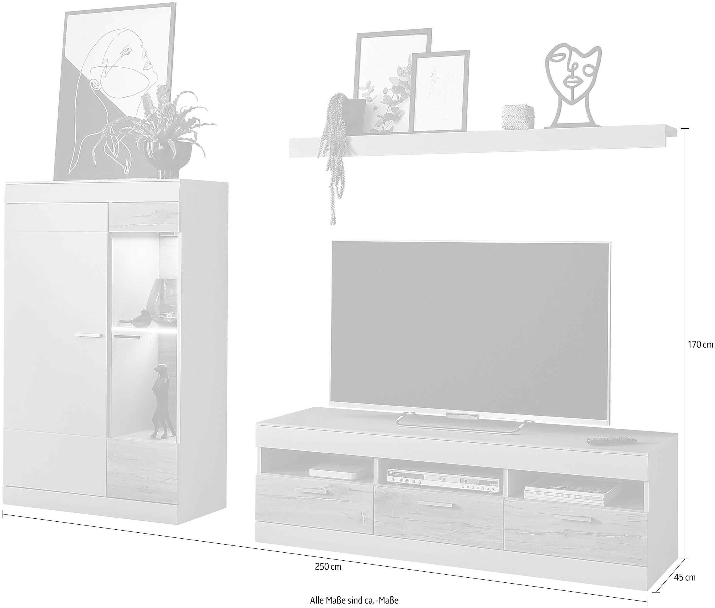 INOSIGN Wohnwand »SCARA«, (3 St.), trendige Farbe mit Applikation Zinneiche  Dekor, mit Softclose-Funktion kaufen | BAUR