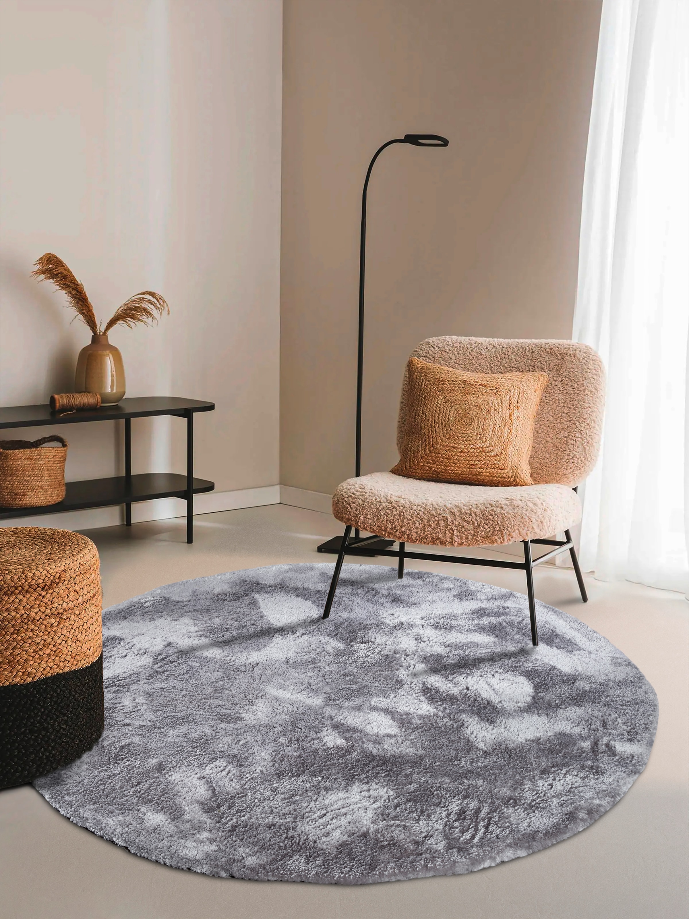 ELLE DECORATION Hochflor-Teppich »Calida«, rund, 28 mm Höhe, Langflor, Shaggy, einfarbig, flauschig, weich, glänzend, modern, uni