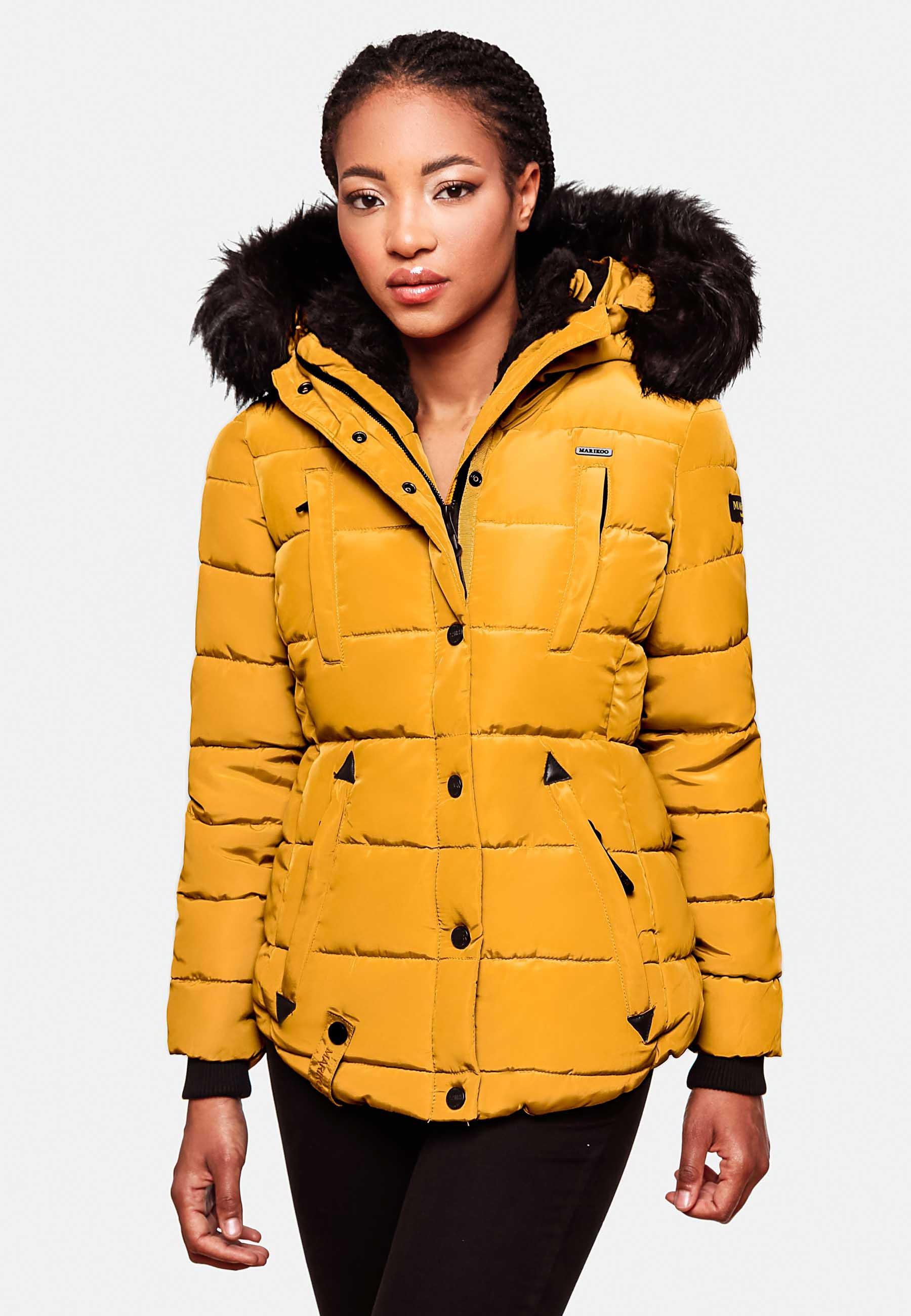 Marikoo Steppjacke »Lotusblüte«, mit Kapuze, hochwertige Winter Jacke mit edler Kunstpelz Kapuze