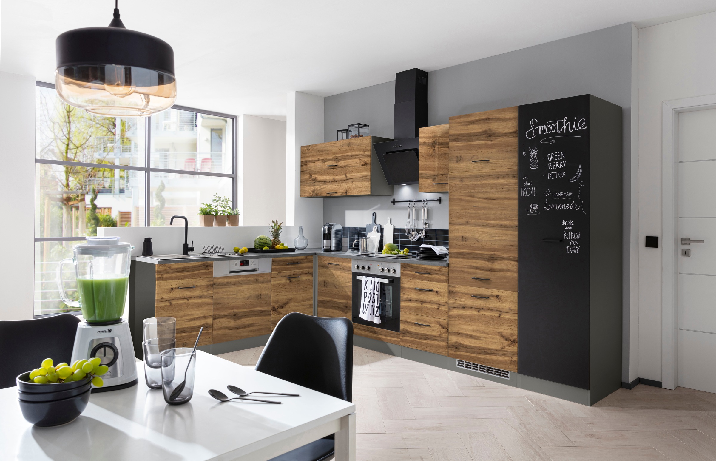 KOCHSTATION Küchenzeile »KS-Trier«, mit E-Geräten, Stellbreite 220/330 cm