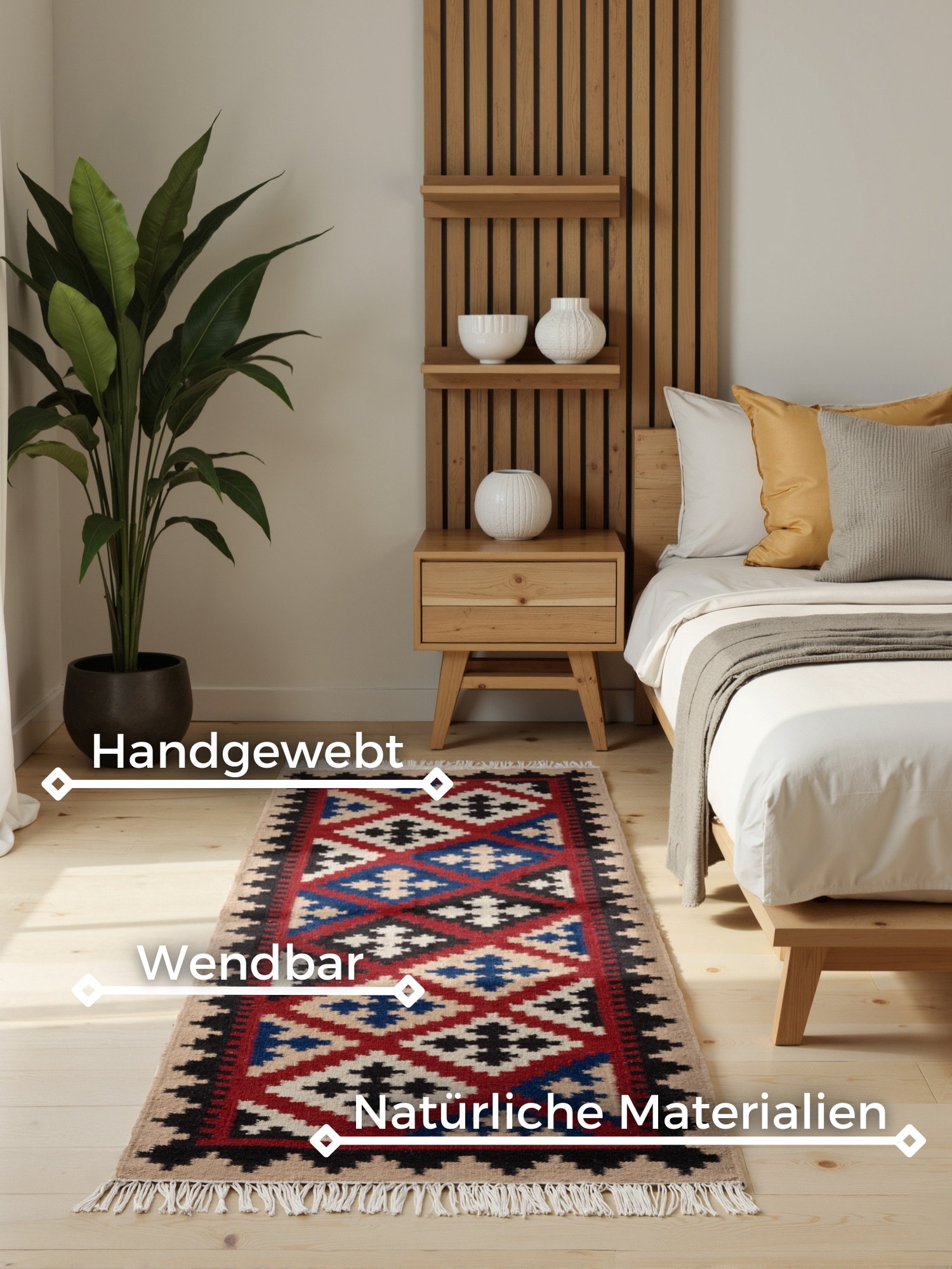 HANSE Home Teppich »Kelim Rami«, rechteckig, 3 mm Höhe, Wolle, Baumwolle, Natur, Handgewebt, orientalisch, Boho, traditionell