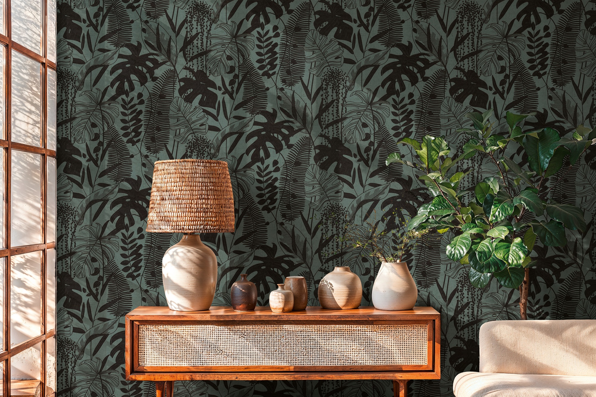 A.S. Création Vliestapete "Cuba II Tropische Blätter" Retro floral tropisch leicht strukturiert Feines Blattdesign mit filigranen Linien und natürlicher Optik