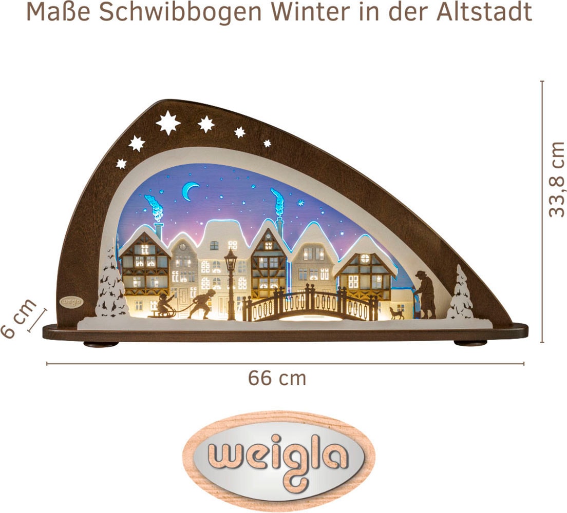 Weigla Lichterbogen »LED Winter in der Altstadt, moderner Schwibbogen aus Holz & Acrylglas«, Erzgebirge garantiert, Weihnachtsdeko Innen, Weihnachtsbeleuchtung