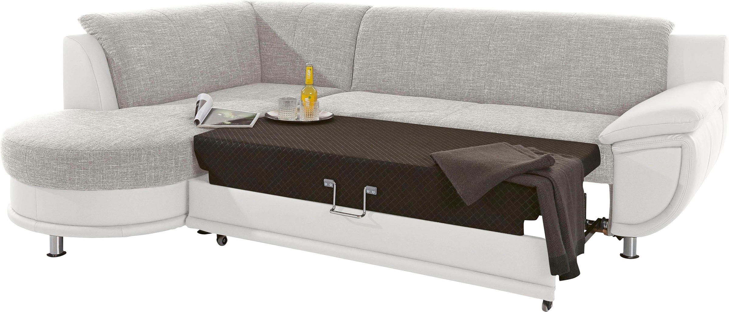 TRENDMANUFAKTUR Ecksofa »Rondo 3, zeitlos und bequem, Materialmix, breite Armlehnen, L-Form«, wahlweise mit Federkern für mehr Komfort, wahlweise mit Bettfunktion