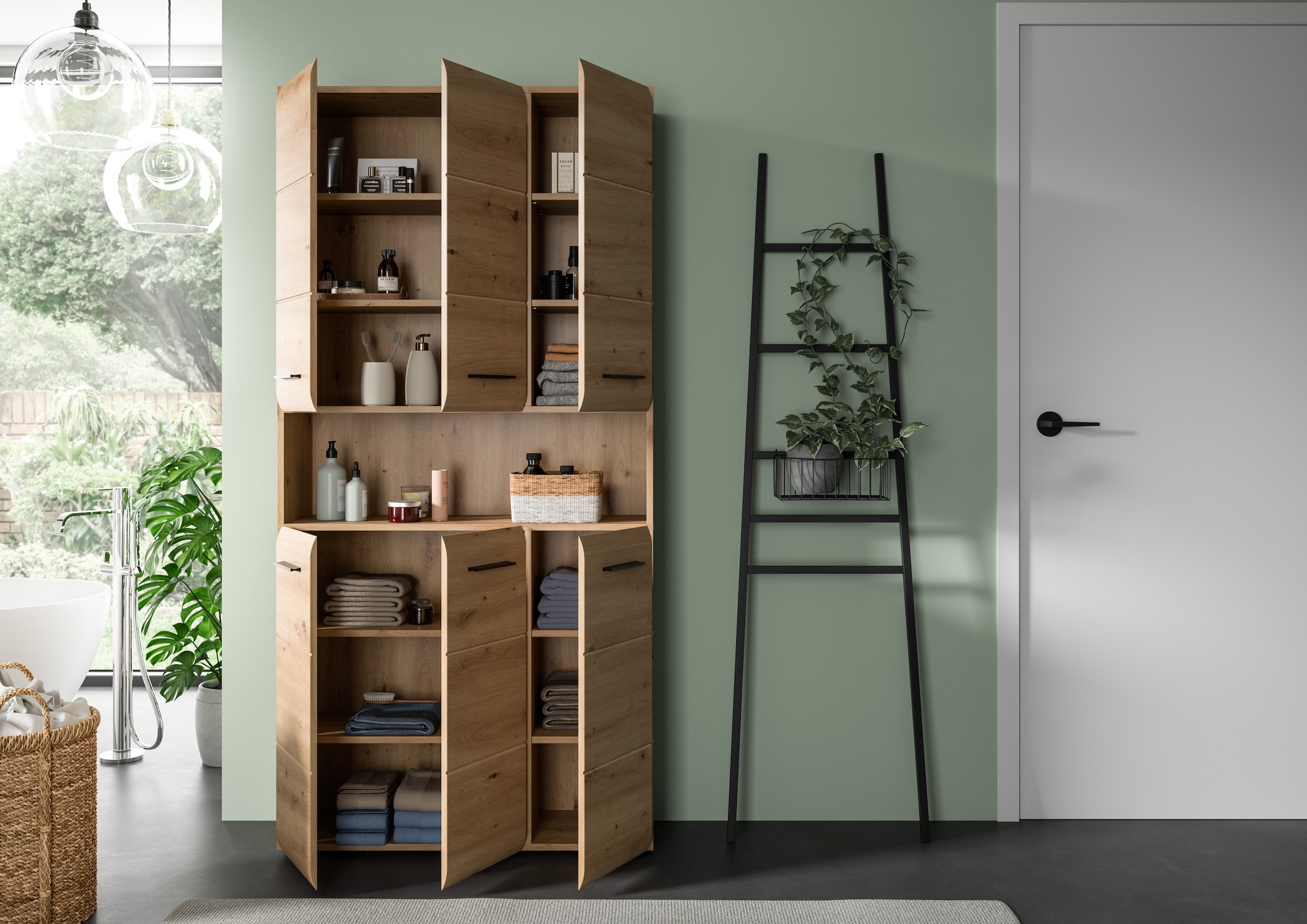 INOSIGN Stauraumschrank, (1 St.), Florenz, Mehrzweckschrank Artisan Oak NB, 185 cm Höhe, Bad