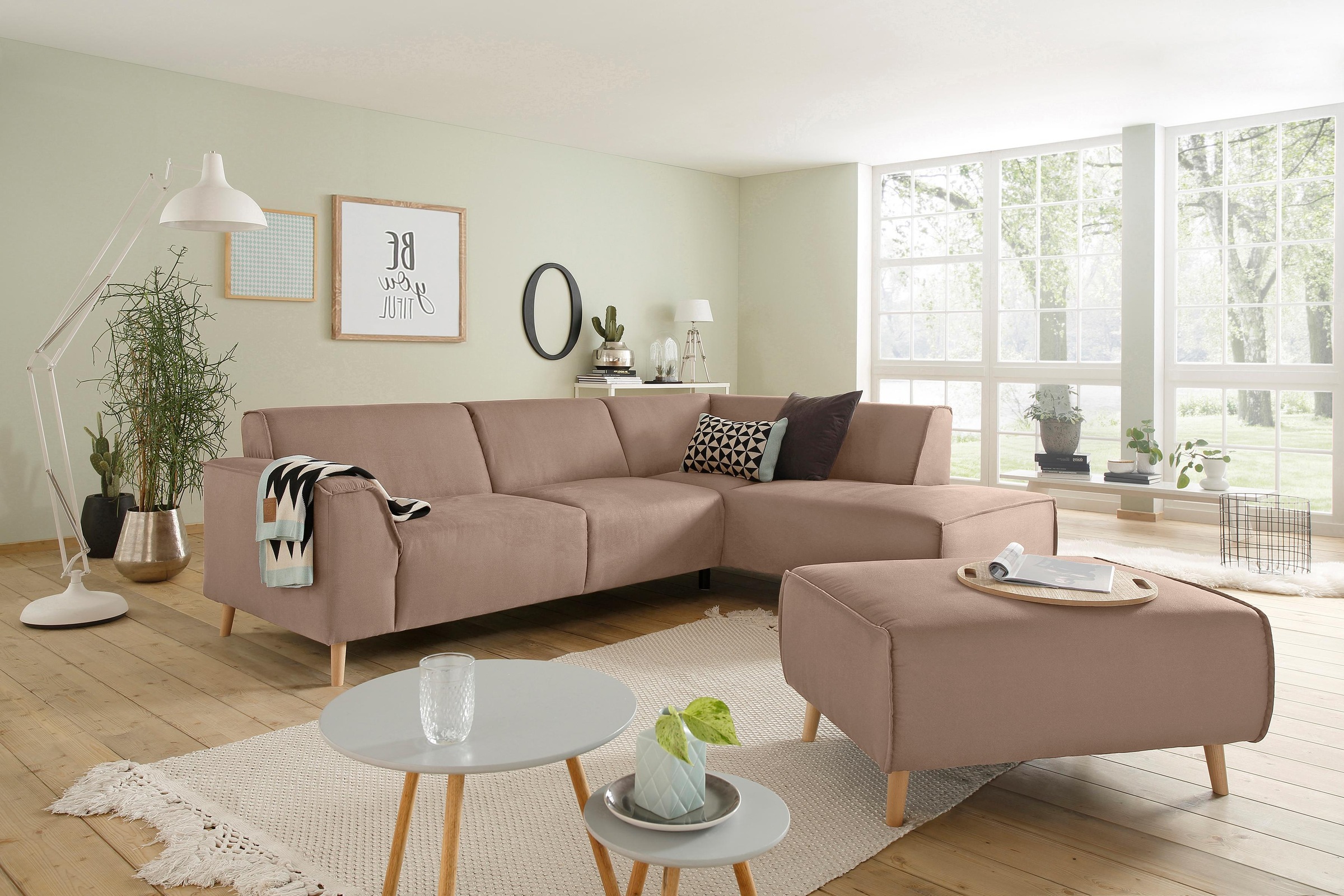 Home affaire Ecksofa »Julia L-Form«, Federkern-Polsterung, Holzfüße, Keder