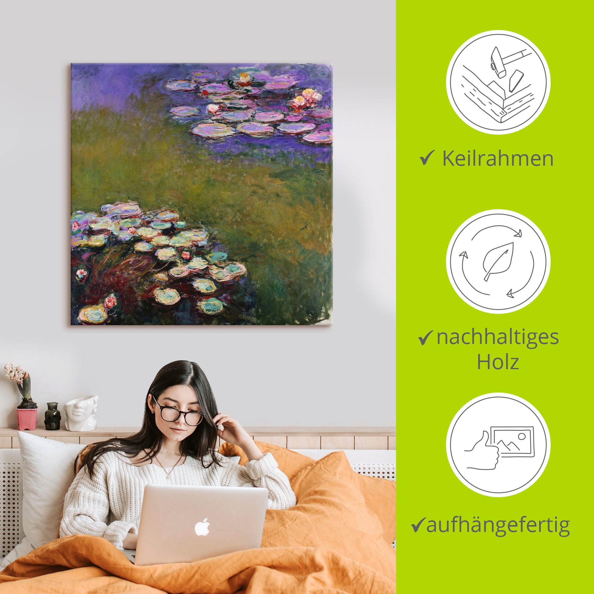 Artland Leinwandbild »Seerosen.«, Blumen, (1 St.), auf Keilrahmen gespannt