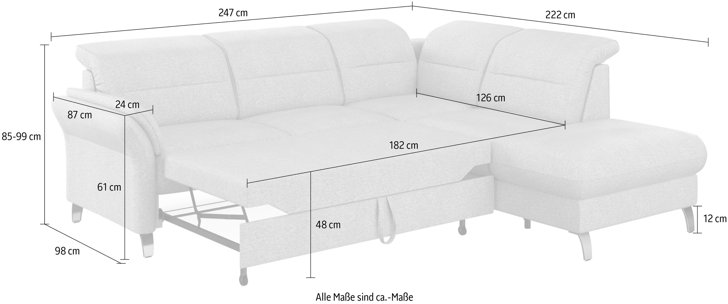 sit&more Ecksofa »Grenoble L-Form mit Federkern«, wahlweise mit Bettfunktion, Bettkasten, Arm- und Kopfteilverstellung