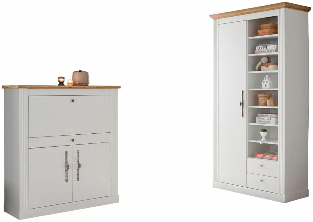 OTTO home Büromöbel-Set "Westminster, wohnliches Home-Office, Büro in zwei Farben verfügbar" Set, 2 tlg. enthält Sekretär und Stauraumschrank im Landhausstil, mit Kabelkanal