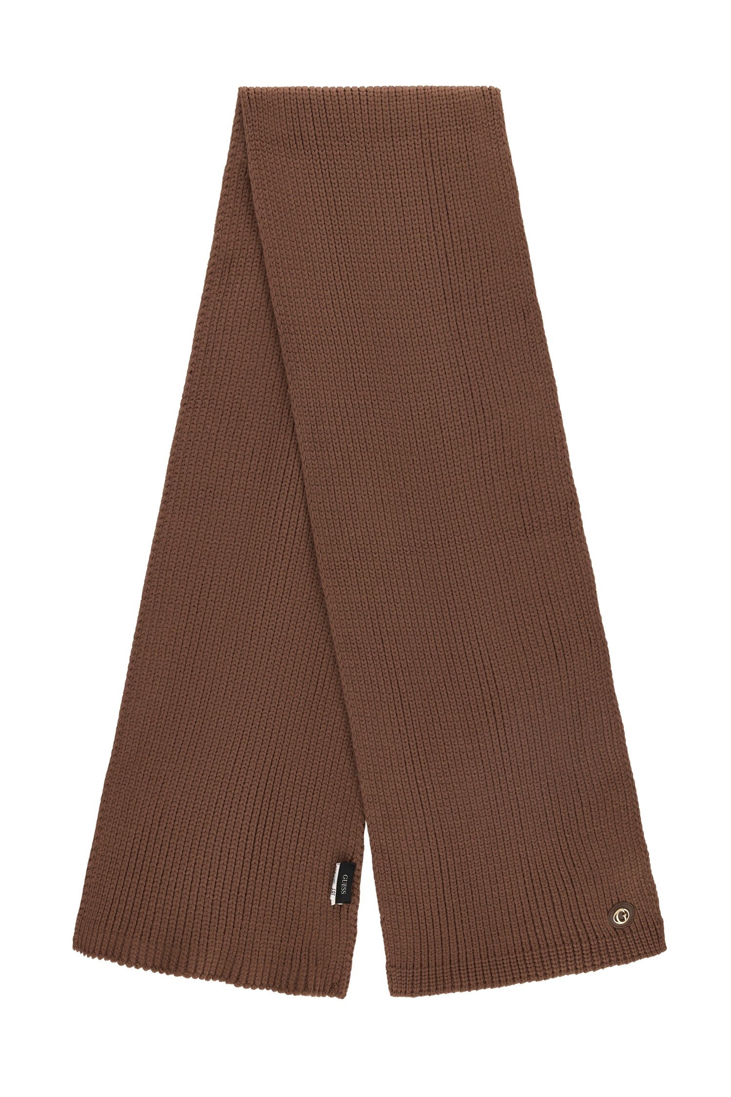 Guess Strickschal »KNITTED SCARF« mit dezentem Logoaufnäher