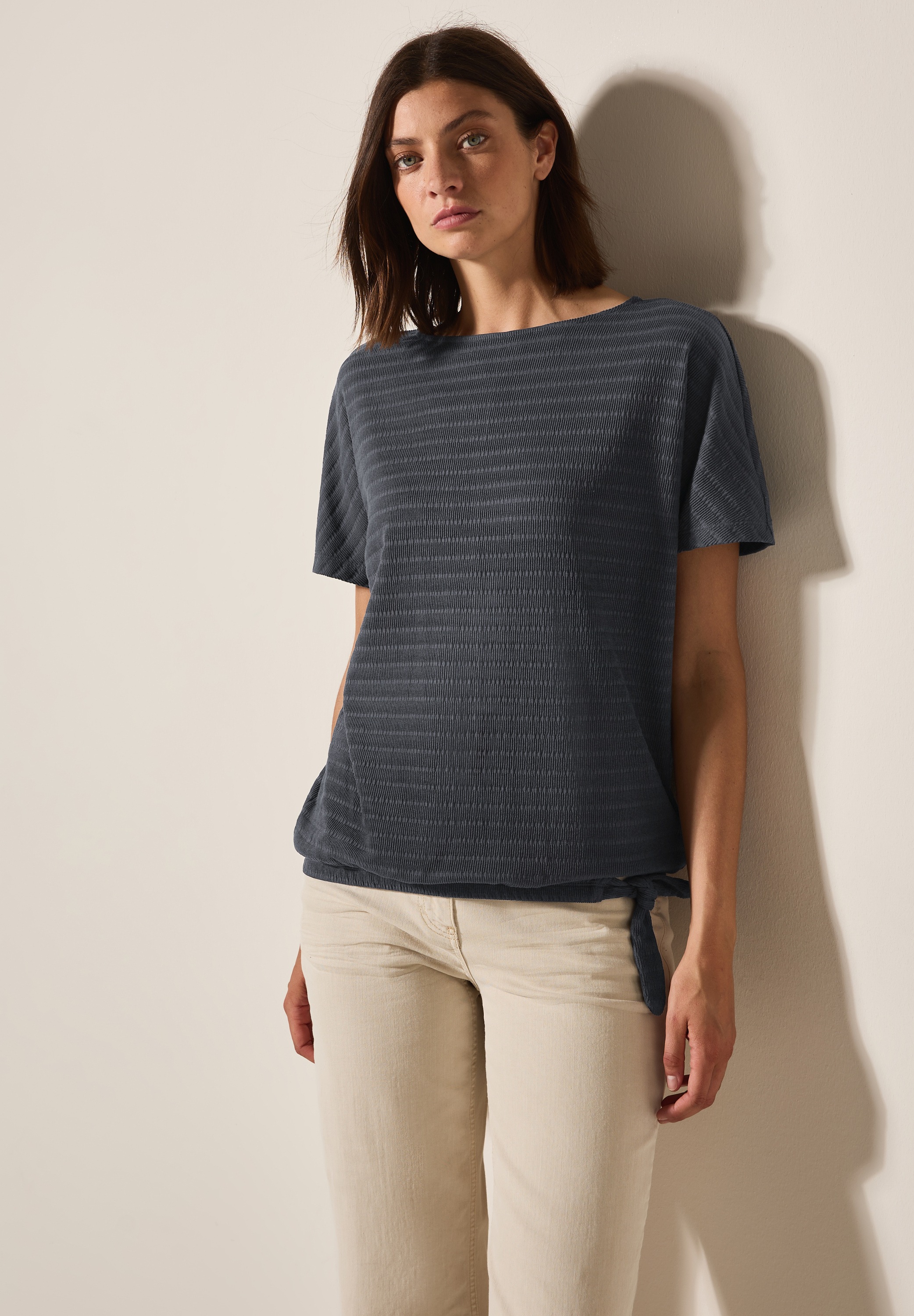 Cecil T-Shirt, in Smok-Optik und mit Knoten-Detail günstig online kaufen