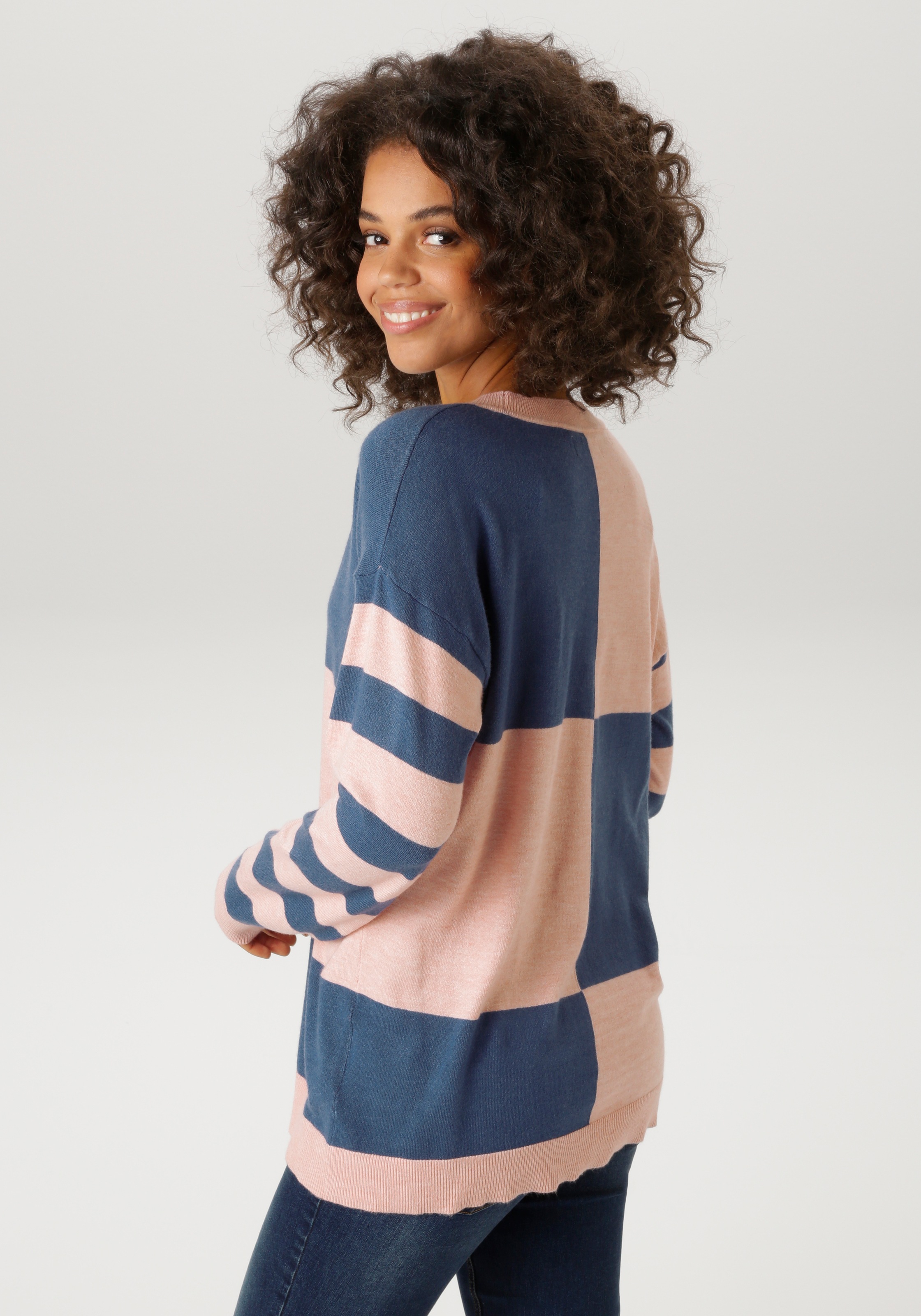 Aniston CASUAL Strickpullover mit großflächigem Patchmuster und geringelten günstig online kaufen
