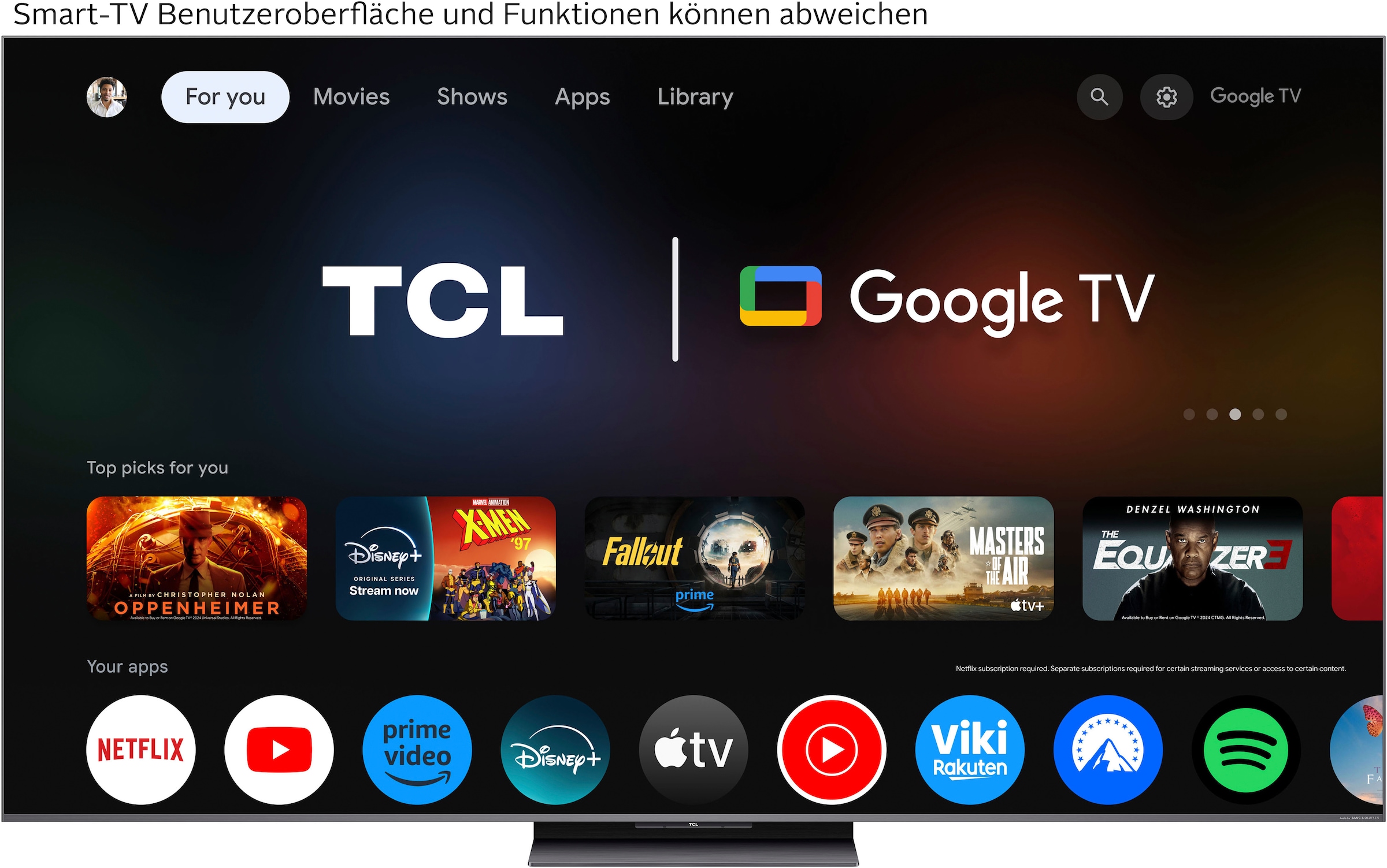 TCL QLED Mini LED-Fernseher »65Q8CX7«, 4K Ultra HD, Smart-TV-Google TV, Audio von Bang & Olufsen, Smart TV, Apple TV, 144Hz, 4K HDR, Multi-HDR