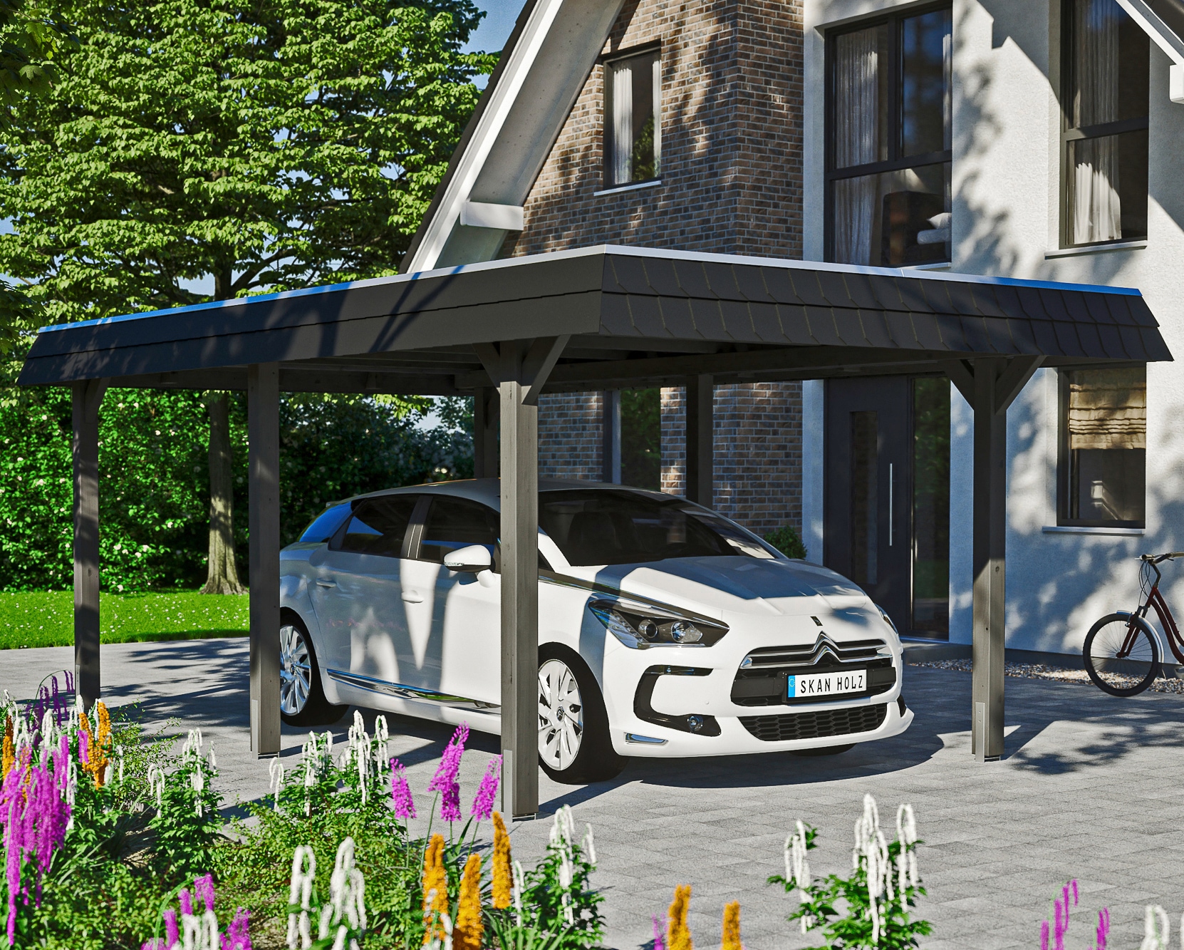 Skanholz Einzelcarport "Wendland" Leimholz 291 cm dunkelgrau