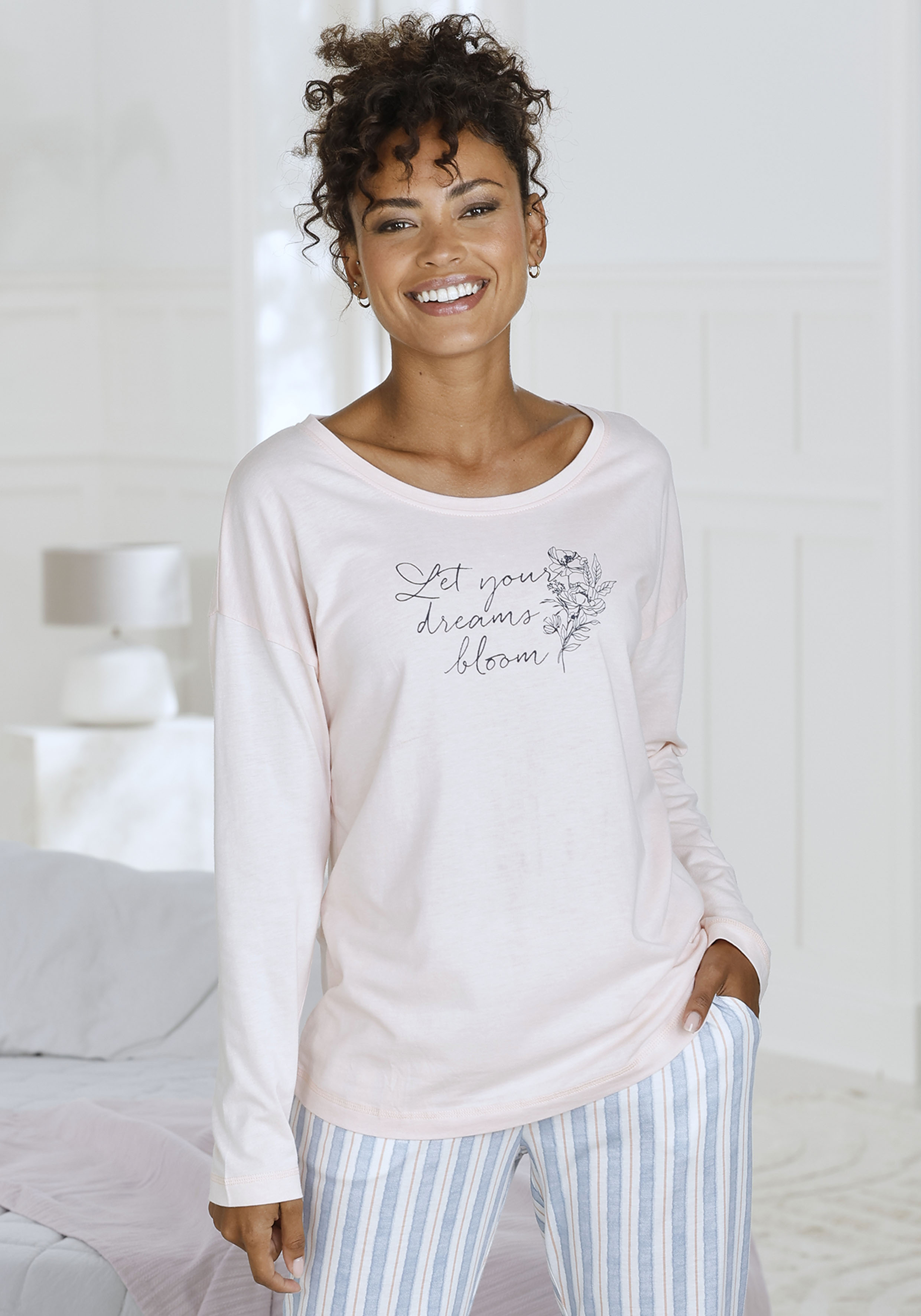 Vivance Dreams by Lascana Pyjamaoberteil mit Frontdruck