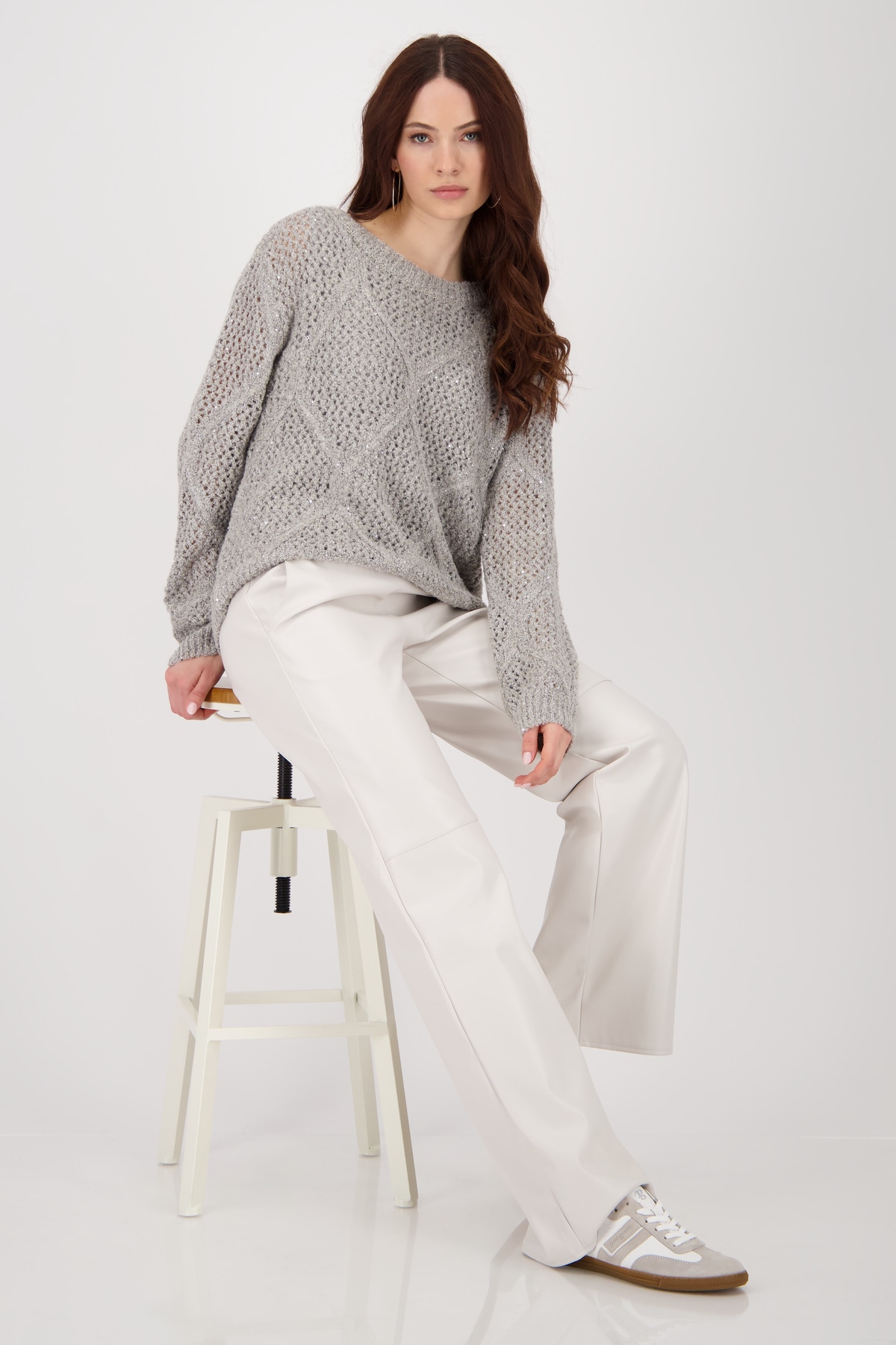 Monari Strickpullover »Pullover Ajour Paillette«, Mit Rundhalsausschnitt