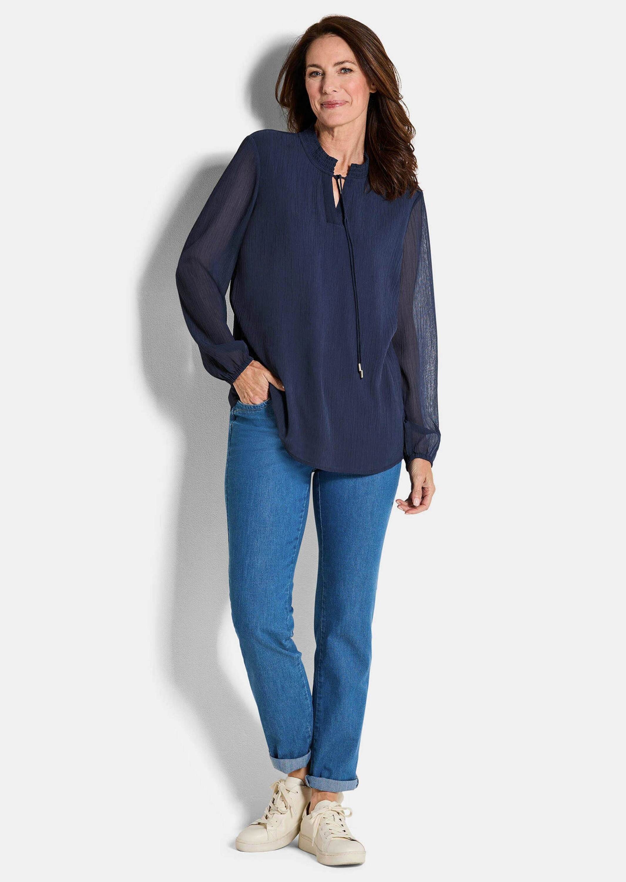 GOLDNER Chiffonbluse "Elegante Jersey-Bluse mit Rundhals" Gummibund günstig online kaufen