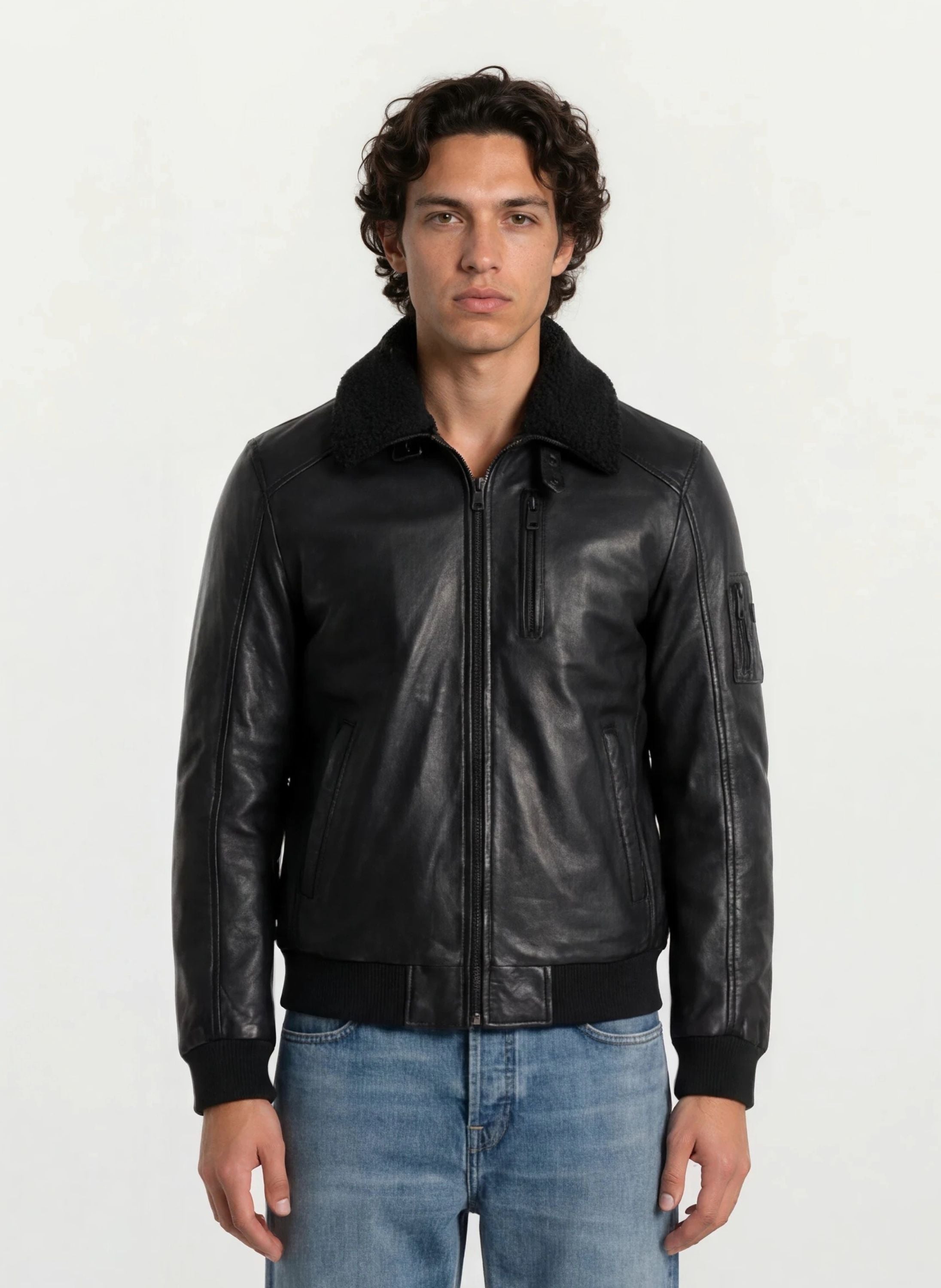 trueprodigy Lederjacke "Blaze Pilotenjacke mit Kunstpelzkragen und Rippbündchen" ohne Kapuze