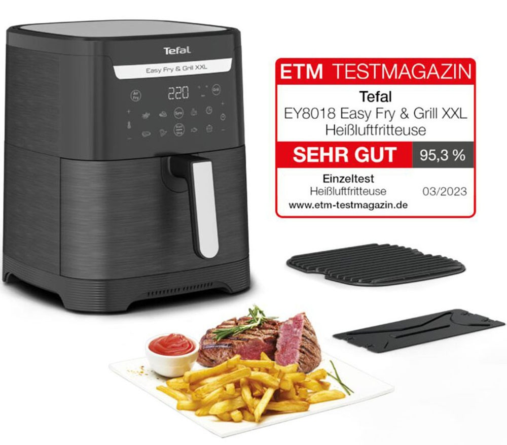 Thumbnail - Tefal Heißluftfritteuse "EY8018 Easy Fry & Grill XXL, 2-in-1" 1830 W XXL-Fassungsvermögen oder 2 separate Zonen, Flexcoo...