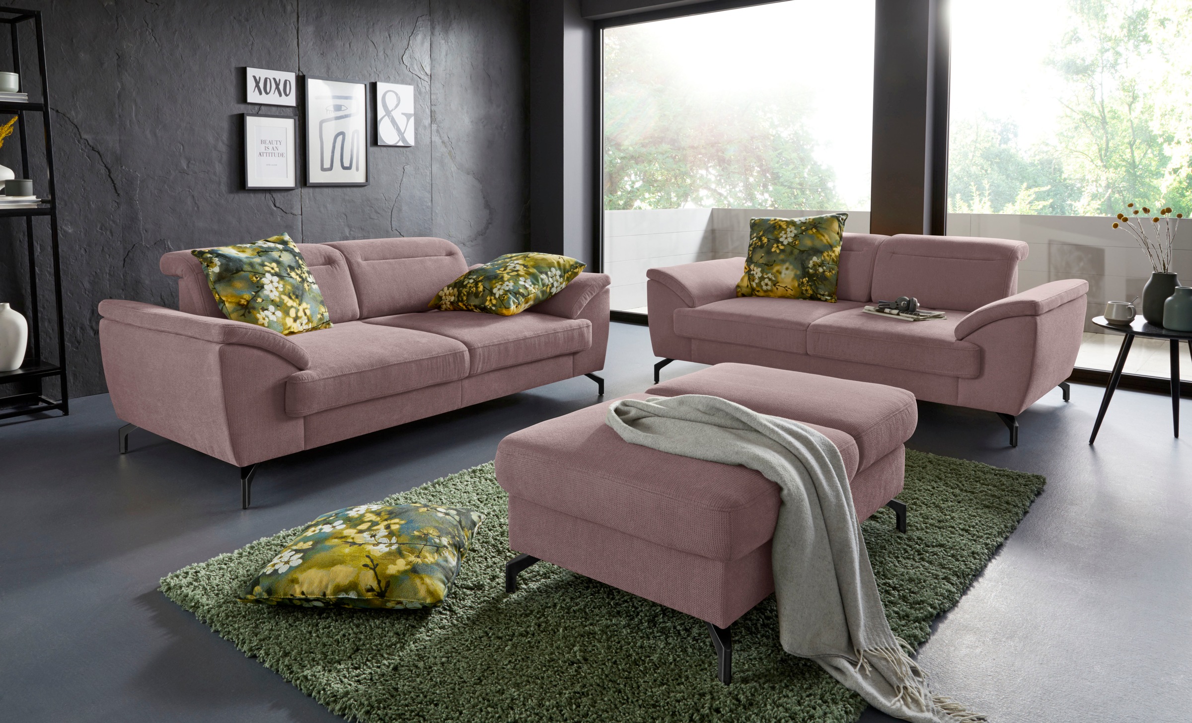 Thumbnail - sit&more 2,5-Sitzer "Percy" 15 cm Fußhöhe, Sitztiefenverstellung, wahlweise Kopfteilverstellung