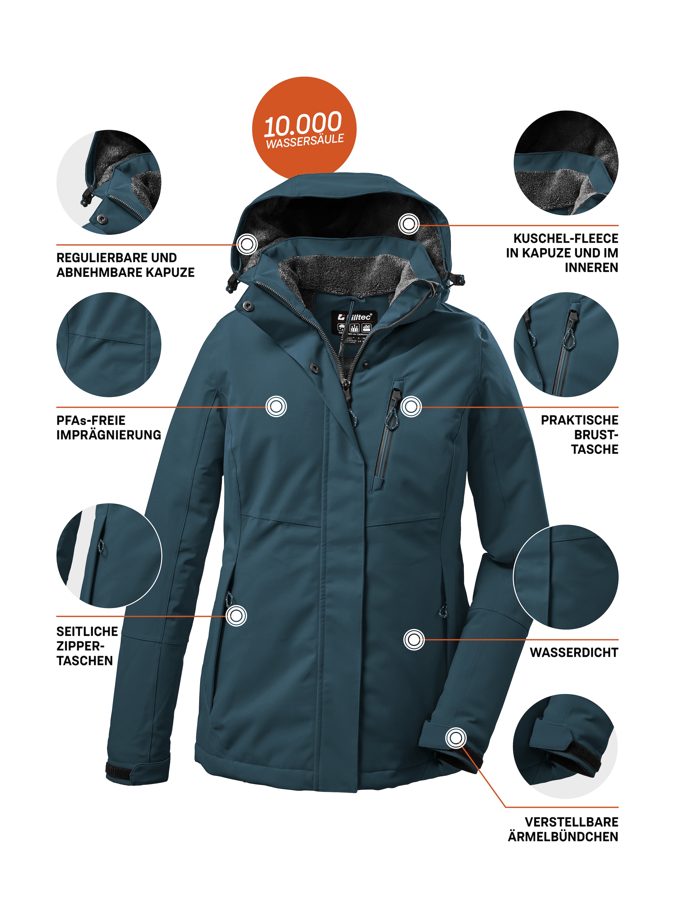 Killtec Outdoorjacke »KOW 140 WMN JCKT«, Wasserdichte Damenjacke, atmungsaktiv, abnehmbare Kapuze